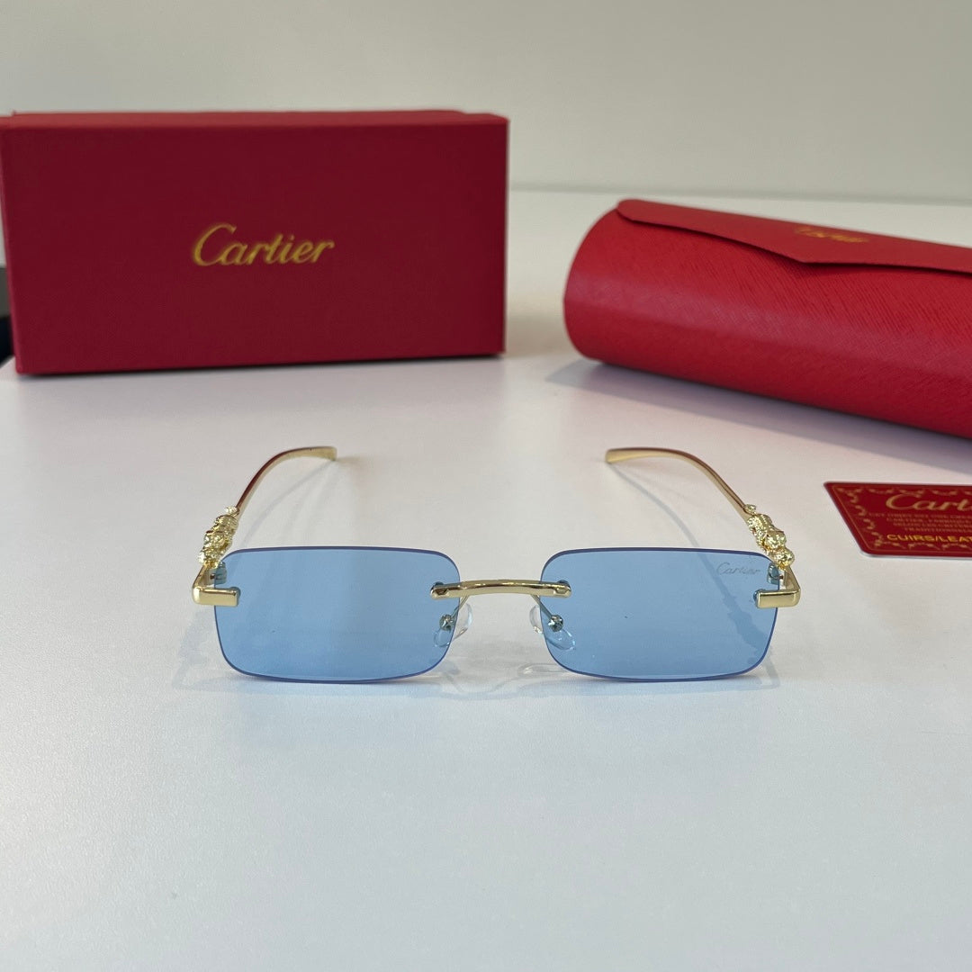 Cartier Lightweight Metal Rimless Blue Lens Sunglasses for Men & Wome - 358581 - detail image 2