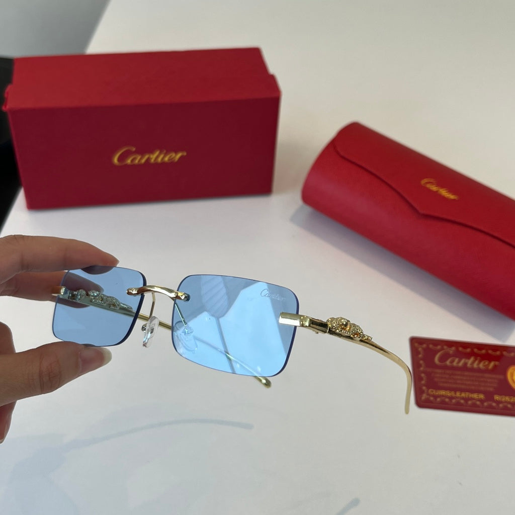 Cartier Lightweight Metal Rimless Blue Lens Sunglasses for Men & Wome - 382813 - detail image 8