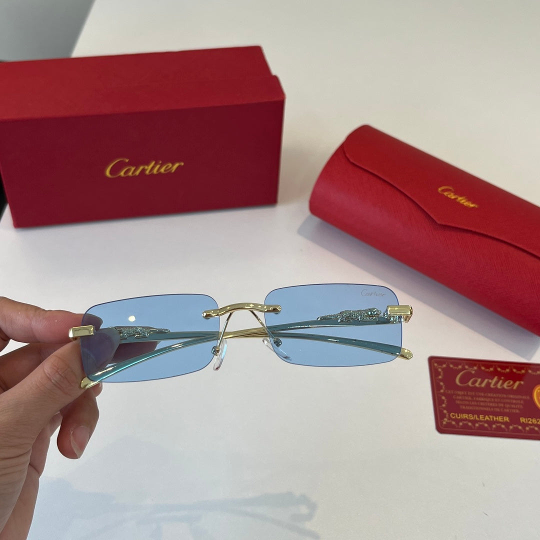 Cartier Lightweight Metal Rimless Blue Lens Sunglasses for Men & Wome - 358581 - detail image 5