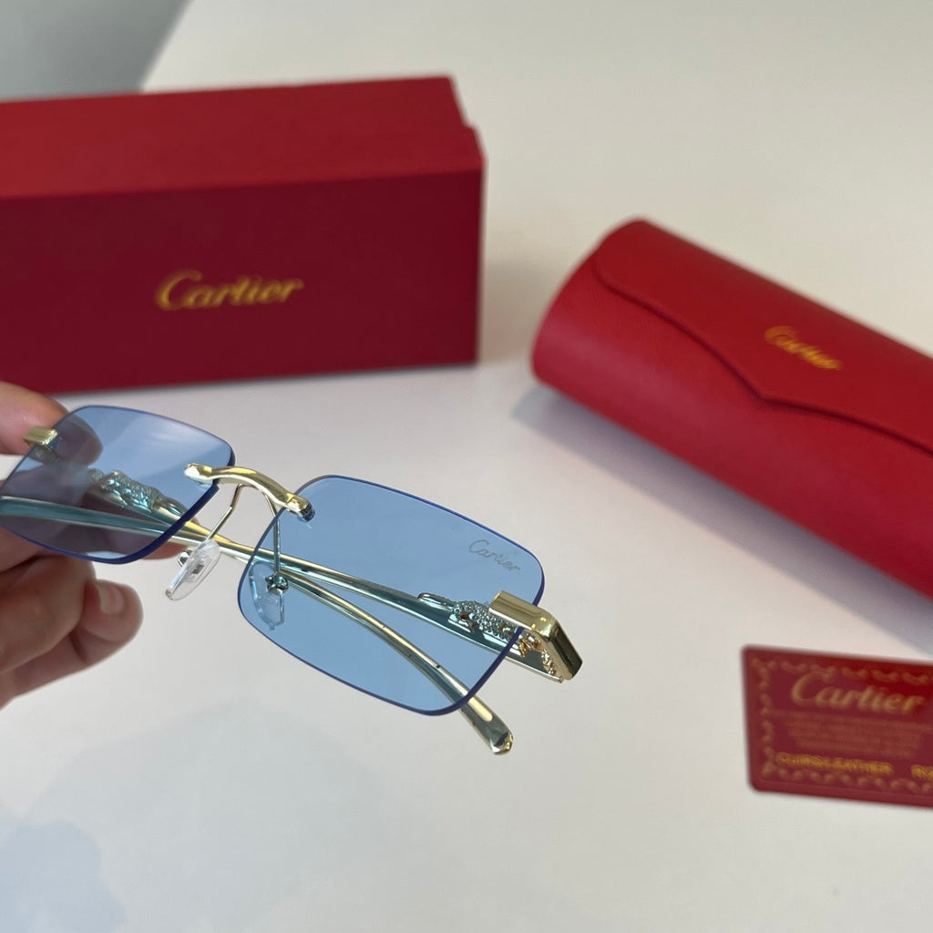 Cartier Lightweight Metal Rimless Blue Lens Sunglasses for Men & Wome - 358581 - detail image 6