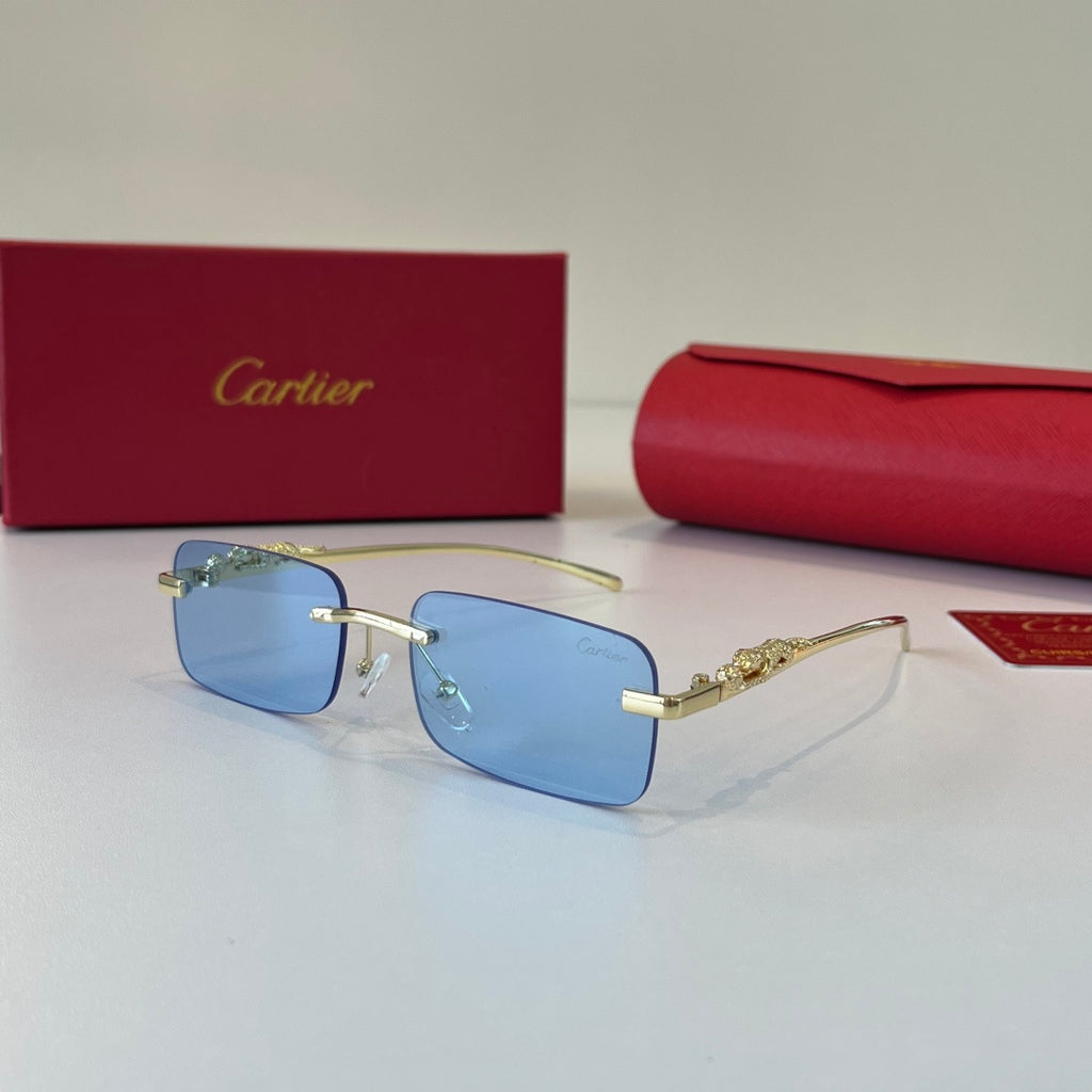 Cartier Lightweight Metal Rimless Blue Lens Sunglasses for Men & Wome - 382813 - detail image 3