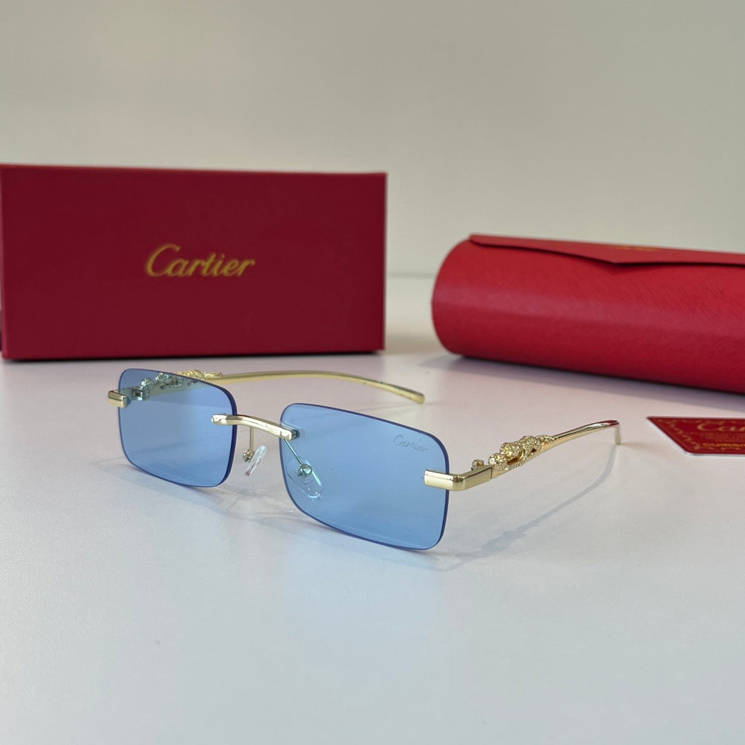 Cartier Lightweight Metal Rimless Blue Lens Sunglasses for Men & Wome - 358581 - detail image 3
