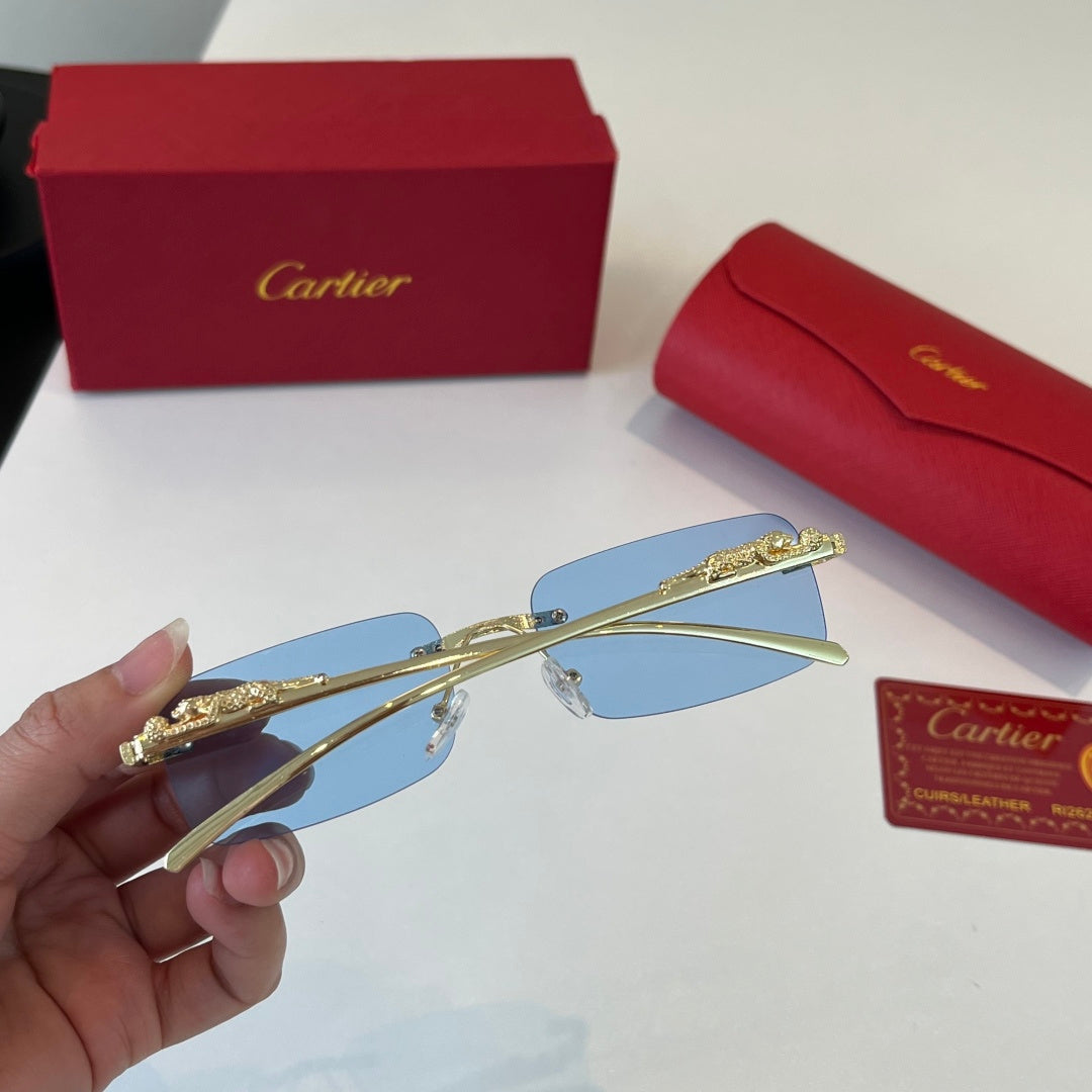 Cartier Lightweight Metal Rimless Blue Lens Sunglasses for Men & Wome - 382813 - detail image 7