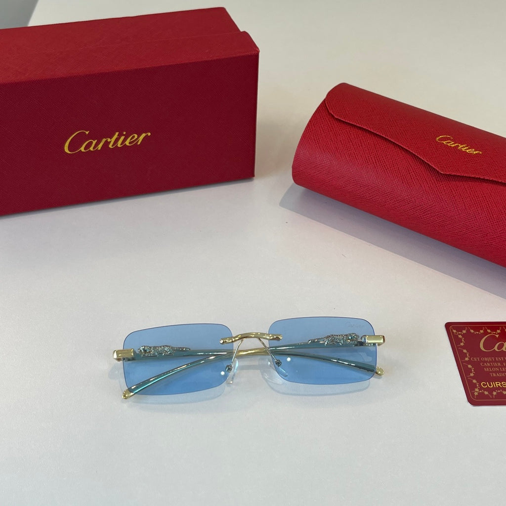 Cartier Lightweight Metal Rimless Blue Lens Sunglasses for Men & Wome - 358581 - detail image 4