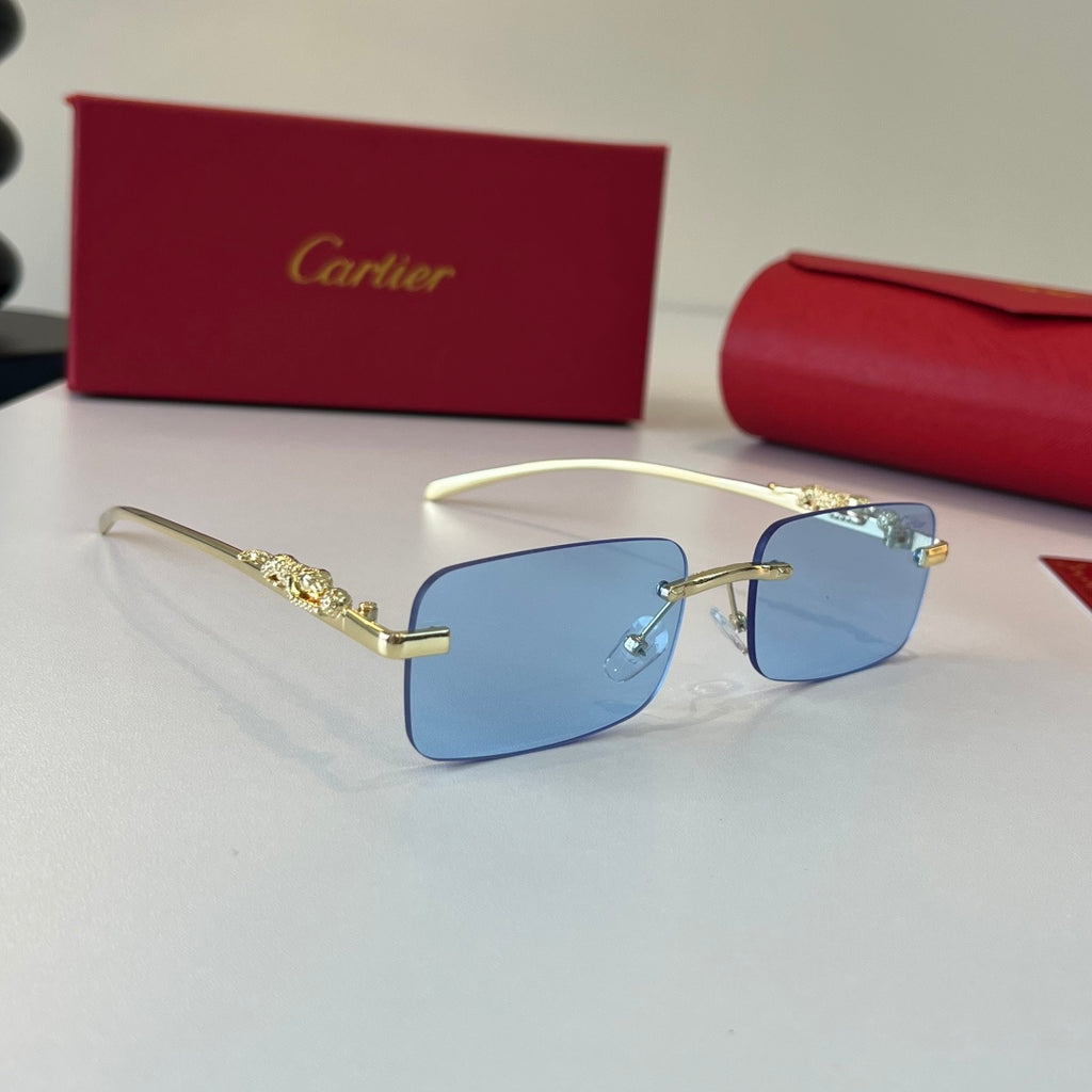 Cartier Lightweight Metal Rimless Blue Lens Sunglasses for Men & Wome - 415898