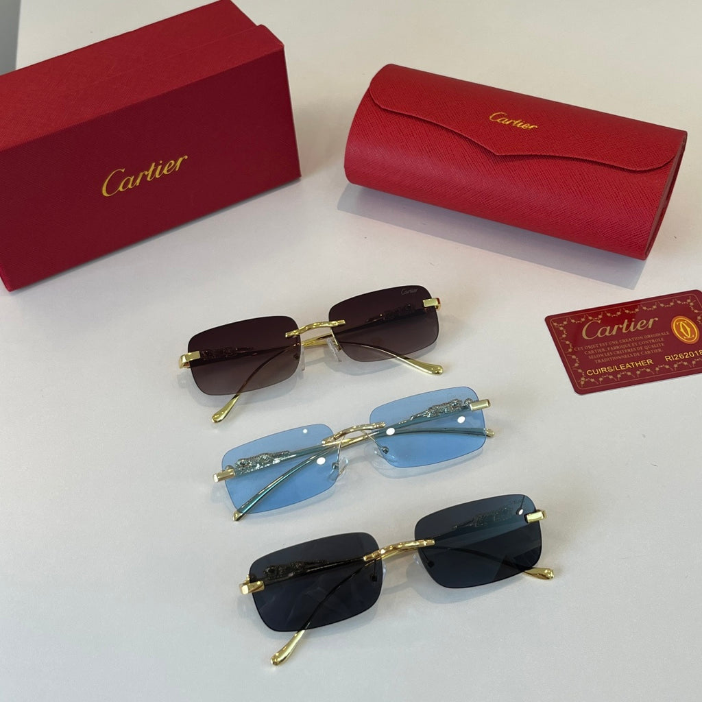 Cartier Lightweight Metal Rimless Blue Lens Sunglasses for Men & Wome - 382813 - detail image 9