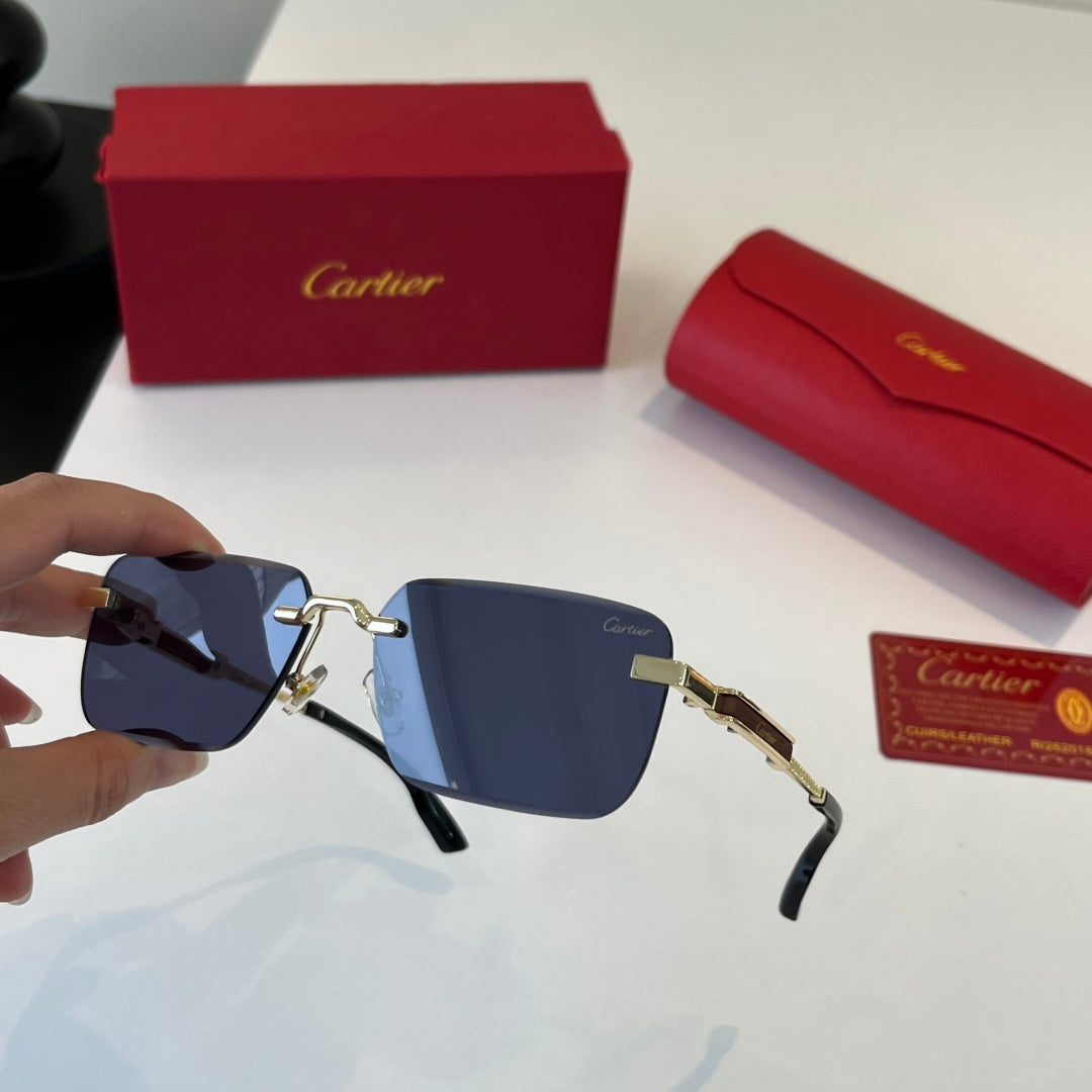 Cartier Lightweight Metal Rimless Blue Lens Sunglasses for Men & Wome - 358465 - detail image 9