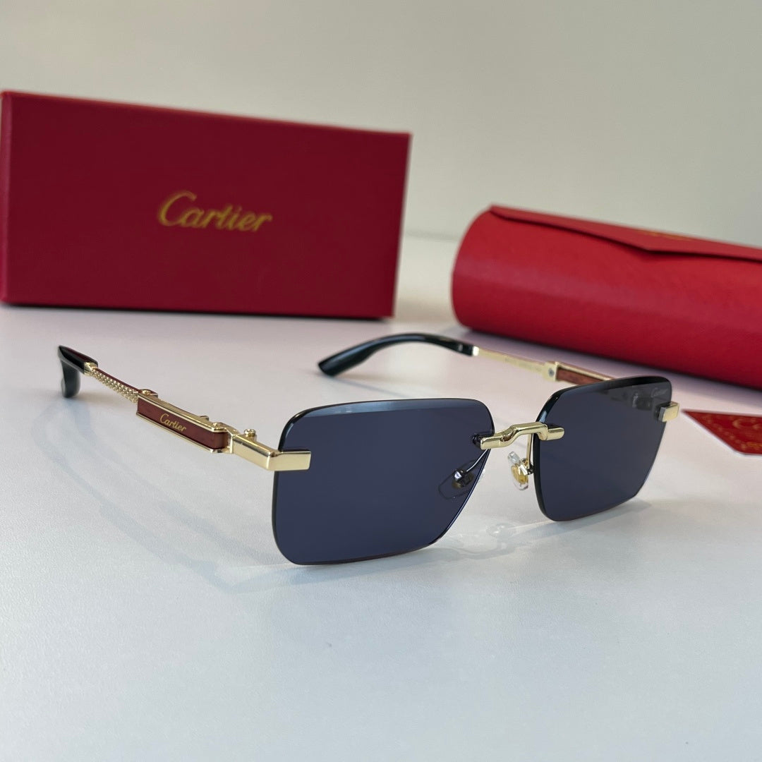 Cartier Lightweight Metal Rimless Blue Lens Sunglasses for Men & Wome - 382816