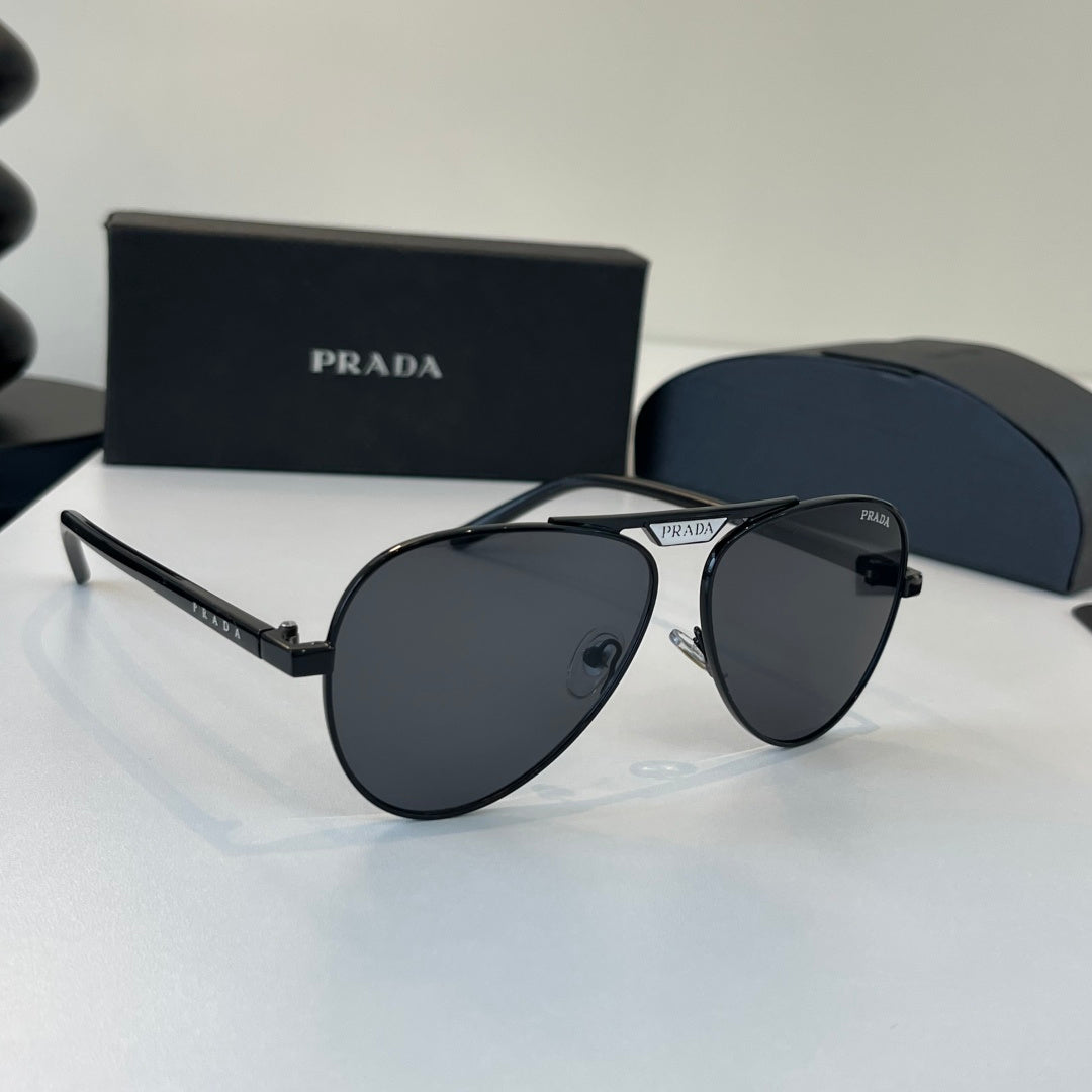 Prada Metal Aviator Black Lens Sunglasses for Men & Women - 465650