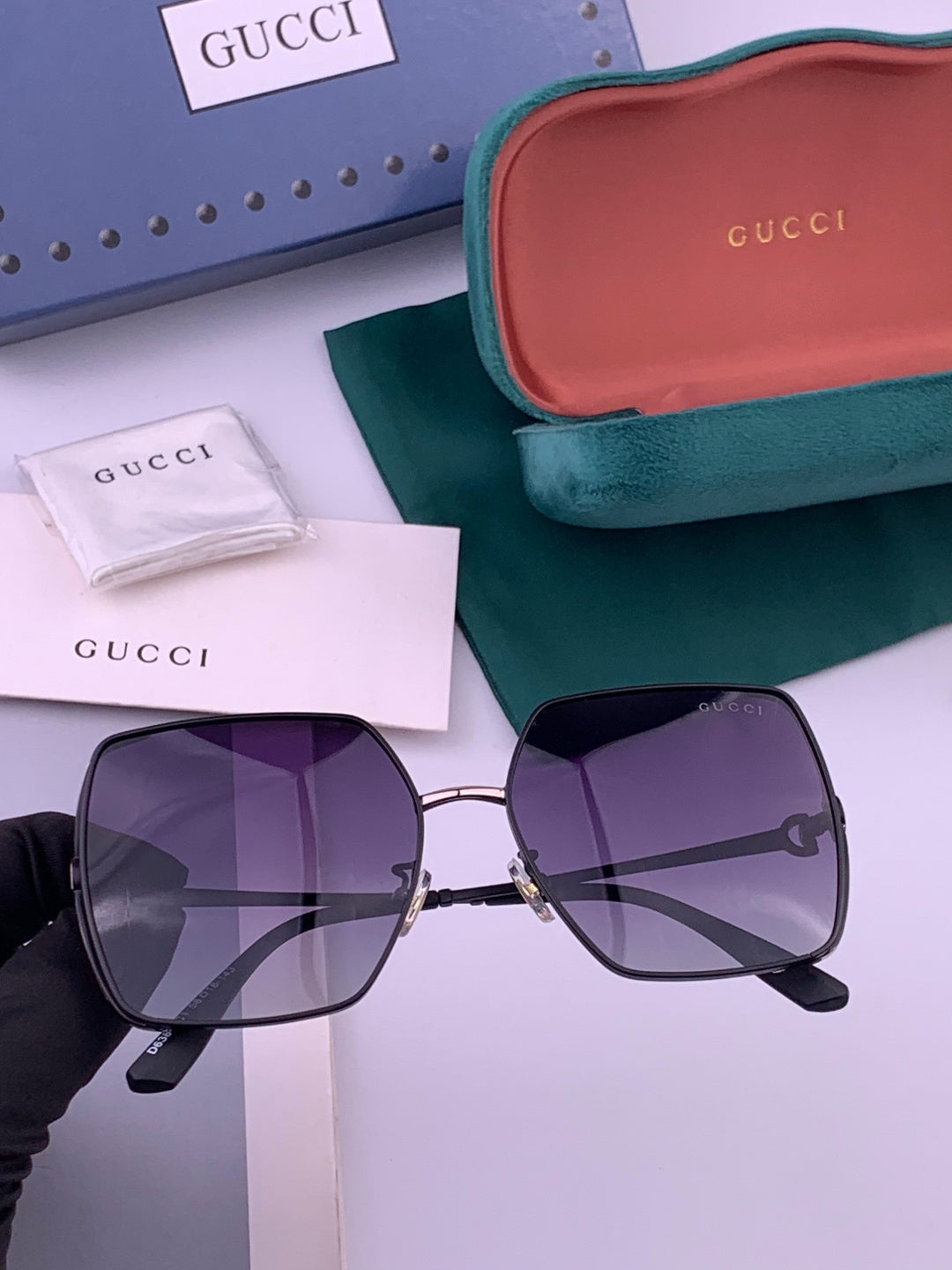 Gucci G9638 Polarized Square Black Lens Sunglasses for Women - 357929