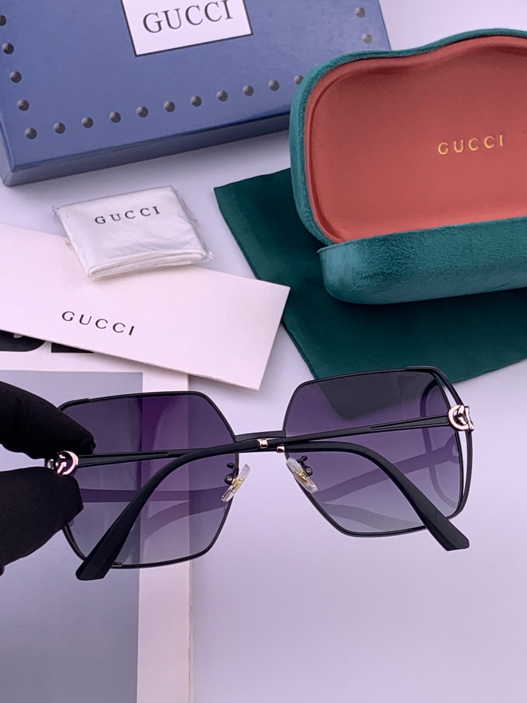 Gucci G9638 Polarized Square Black Lens Sunglasses for Women - 357929 - detail image 6