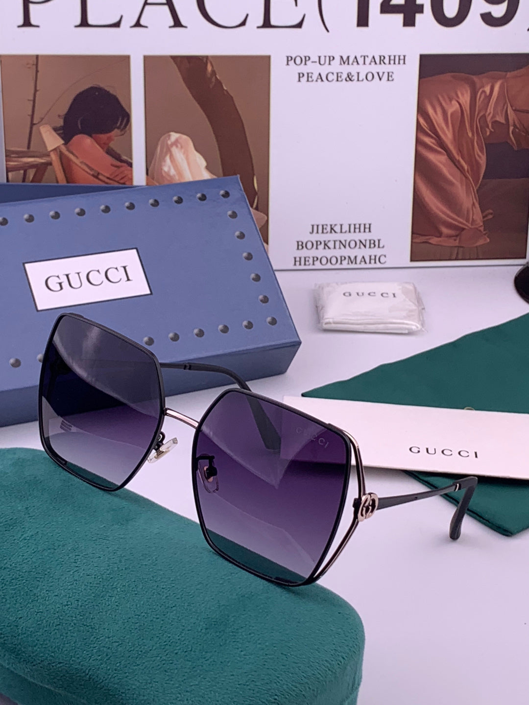 Gucci G9638 Polarized Square Black Lens Sunglasses for Women - 357929 - detail image 2