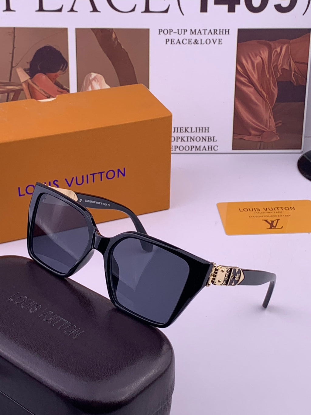 Louis Vuitton L36900 Square Black Lens Sunglasses for Men & Women - 357735 - detail image 2