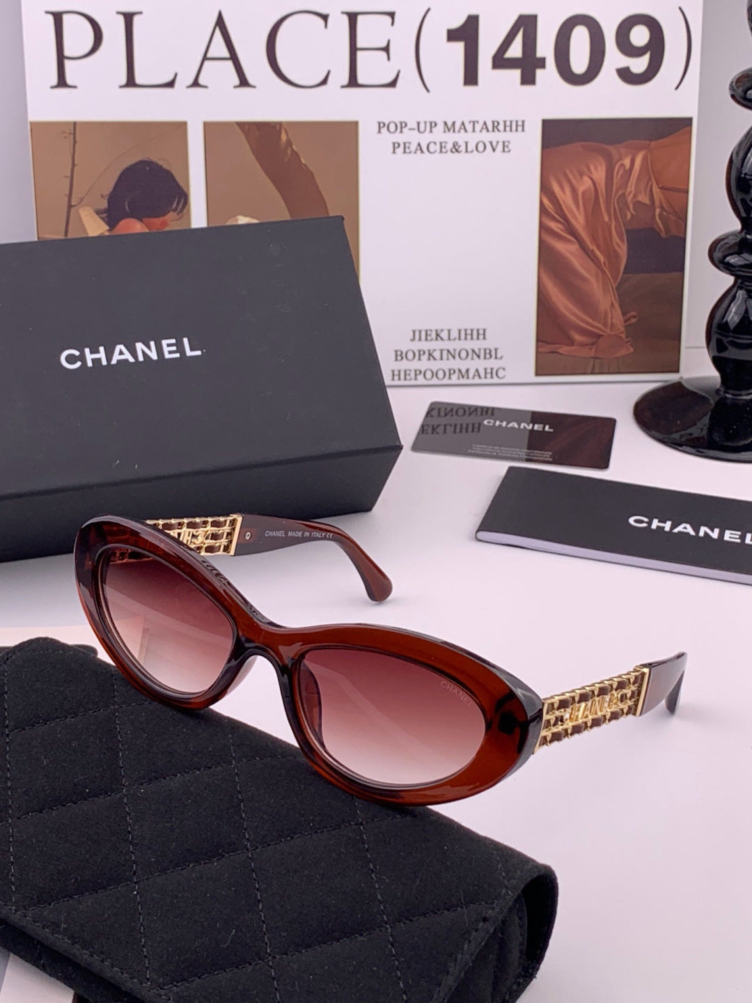 Chanel CH300 Polarized Square Gold Lens Sunglasses for Men & Women - 358058 - detail image 3