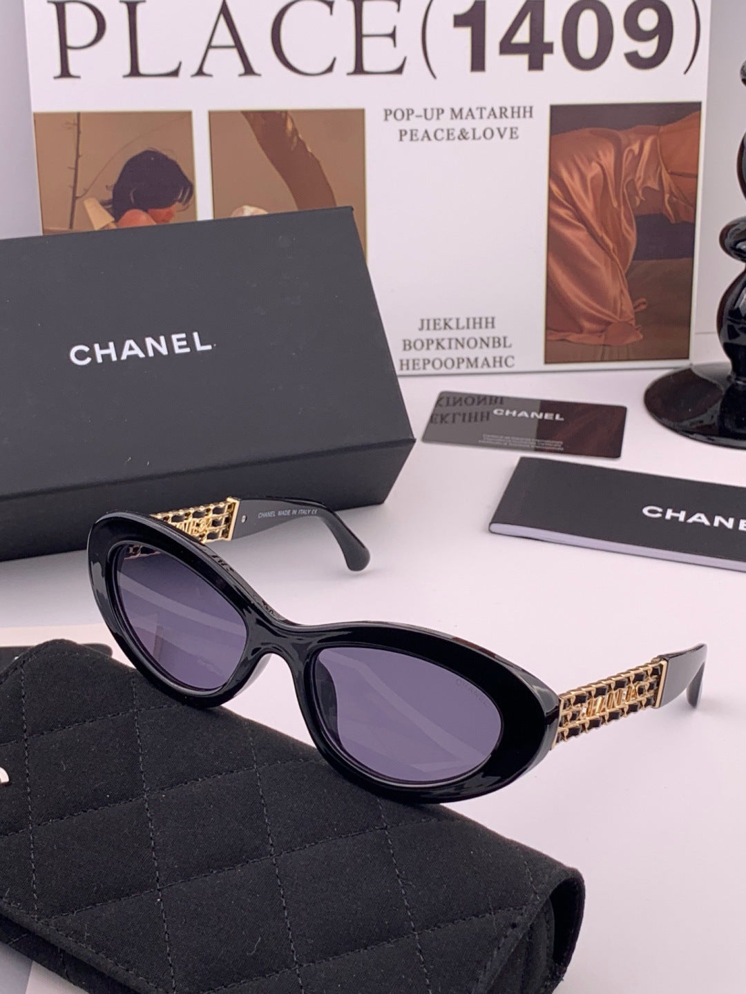 Chanel CH300 Polarized Square Gold Lens Sunglasses for Men & Women - 358058 - detail image 4
