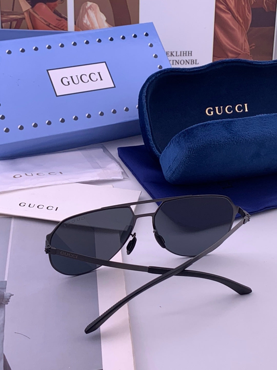 Gucci G2380 Polarized Aviator Orange Lens Sunglasses for Men - 357833 - detail image 7
