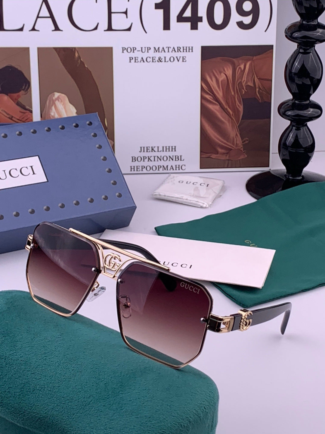 Gucci G21746 Aviator Black Lens Sunglasses for Men & Women - 357801 - detail image 2