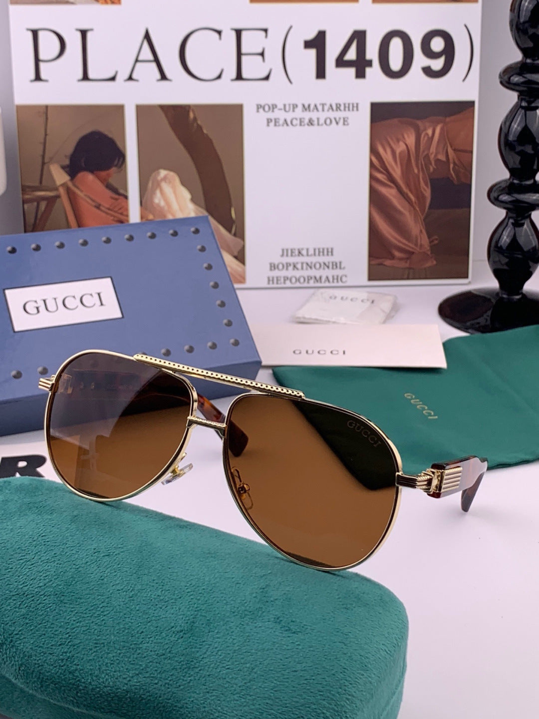 Gucci G08893 Aviator Black Lens Sunglasses for Men & Women - 357808