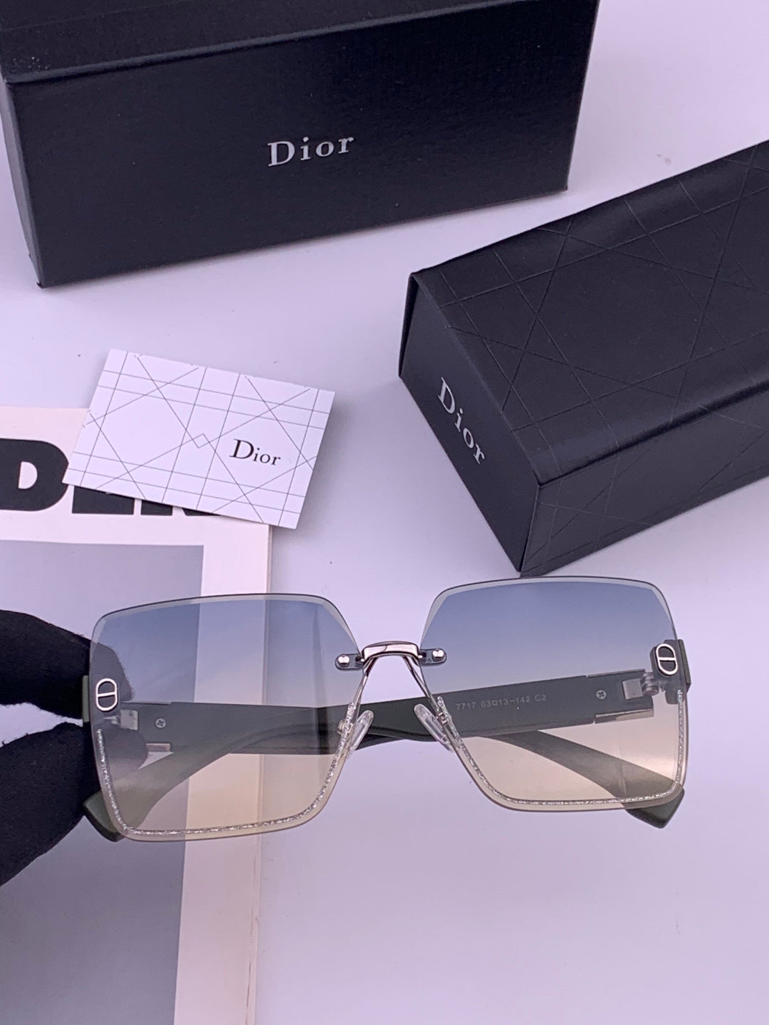 Dior D7771 Square Gold Lens Sunglasses for Men & Women - 358229