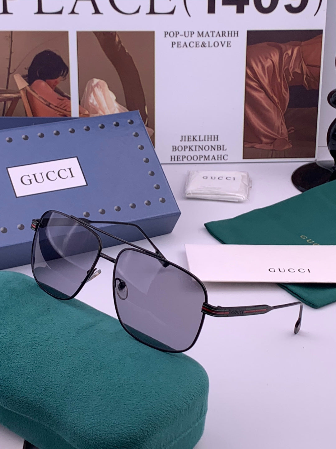 Gucci G0113 Aviator Gold Lens Sunglasses for Men & Women - 357782