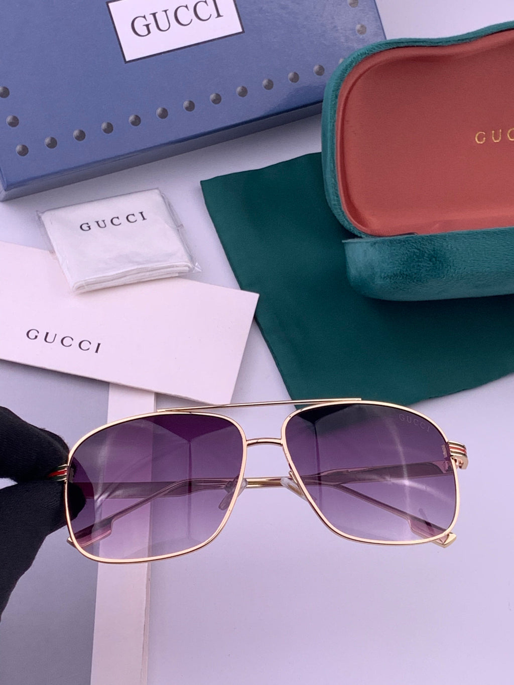 Gucci G0113 Aviator Gold Lens Sunglasses for Men & Women - 357783
