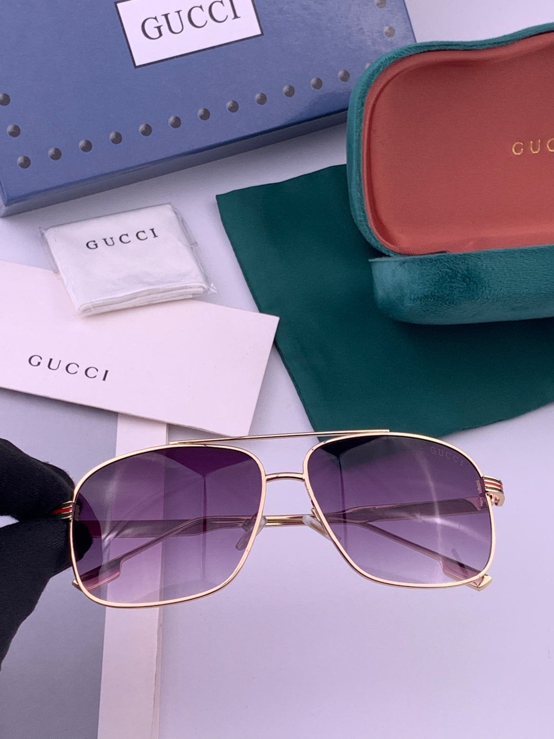Gucci G0113 Aviator Gold Lens Sunglasses for Men & Women - 357783