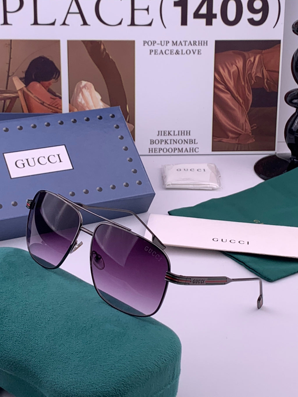 Gucci G0113 Aviator Silver Lens Sunglasses for Men & Women - 357784 - detail image 2