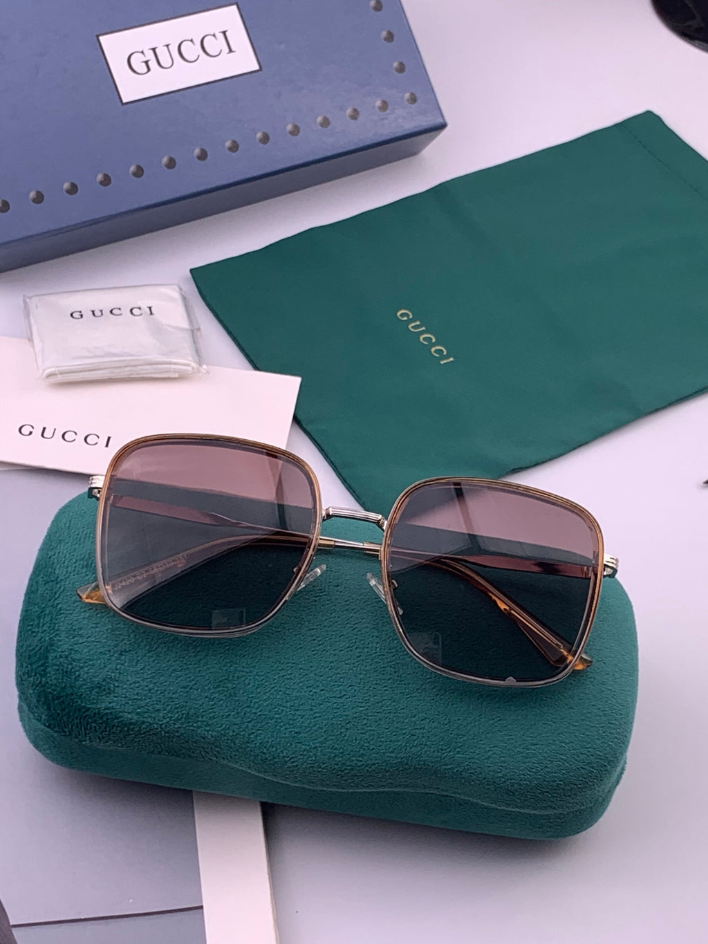 Gucci G0242 Polarized Square Brown Lens Sunglasses for Women - detail image 6
