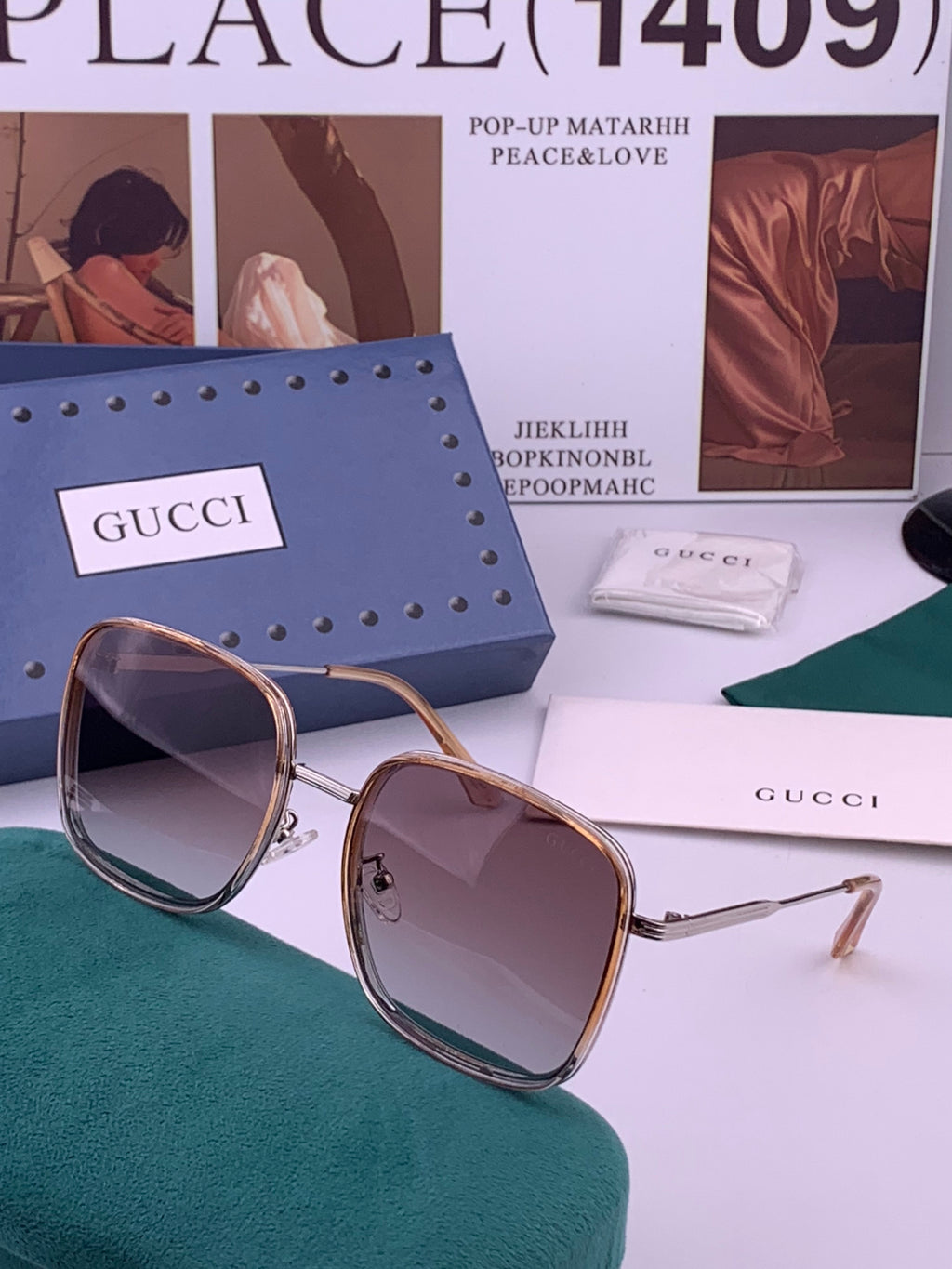 Gucci G0242 Polarized Square Brown Lens Sunglasses for Women - detail image 2