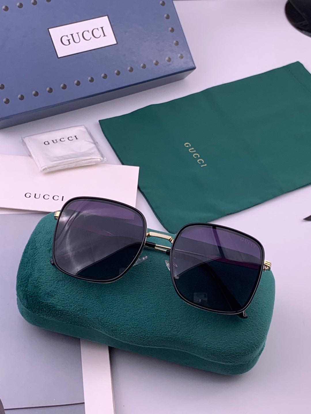 Gucci G0242 Polarized Square Gold Lens Sunglasses for Women - detail image 6