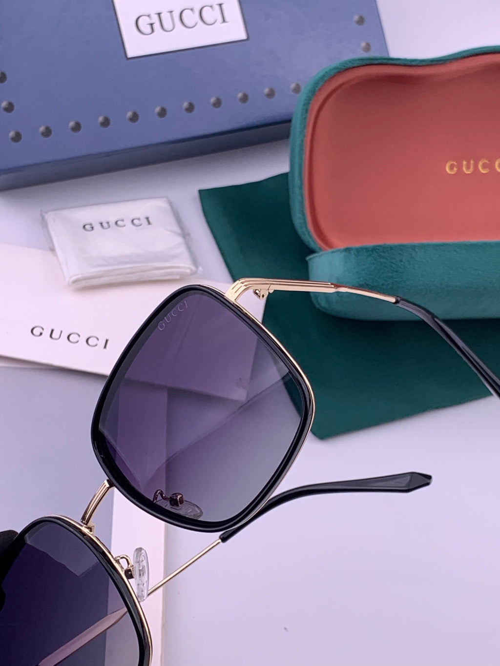 Gucci G0242 Polarized Square Gold Lens Sunglasses for Women - detail image 3