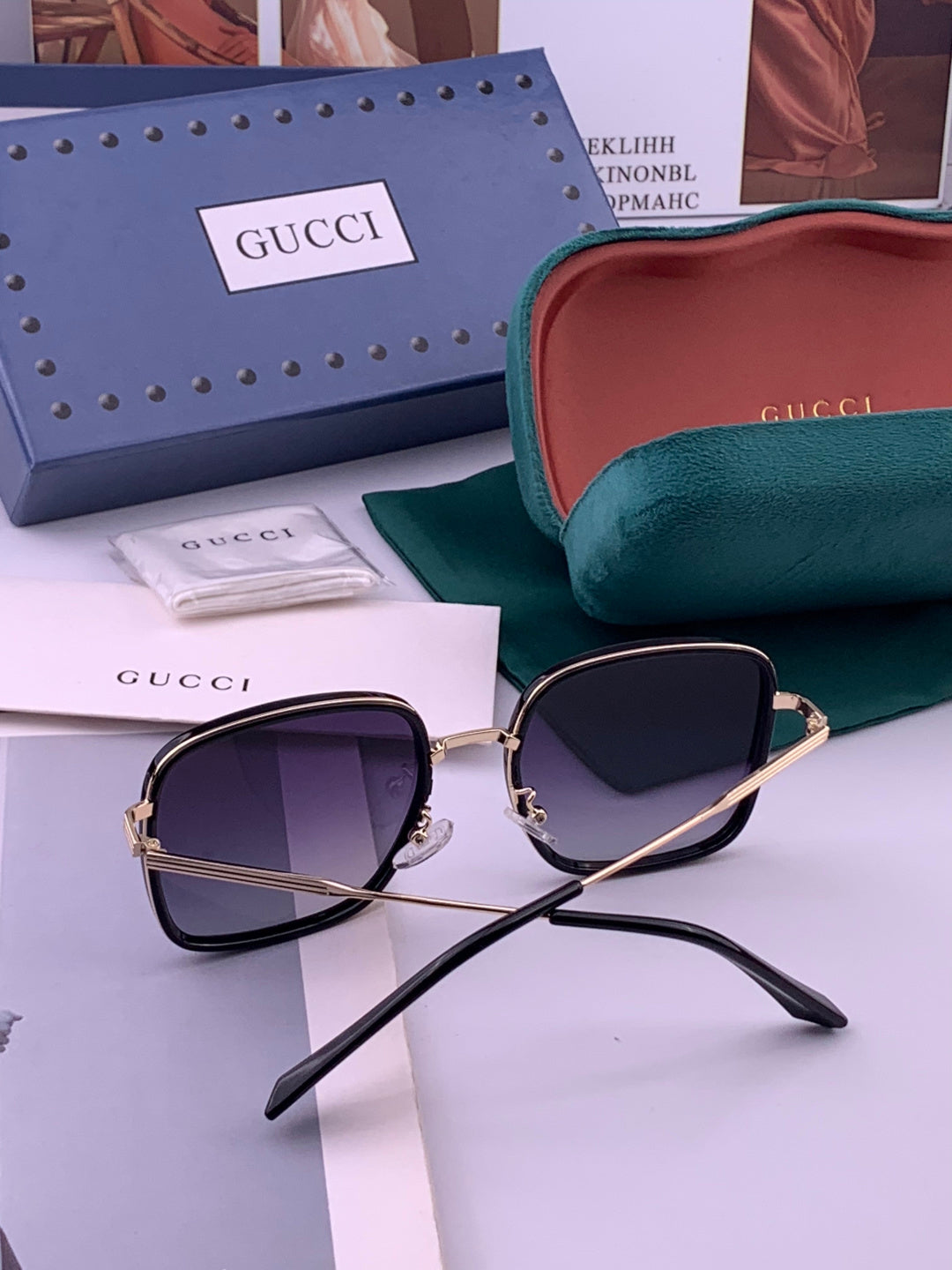 Gucci G0242 Polarized Square Gold Lens Sunglasses for Women - detail image 5
