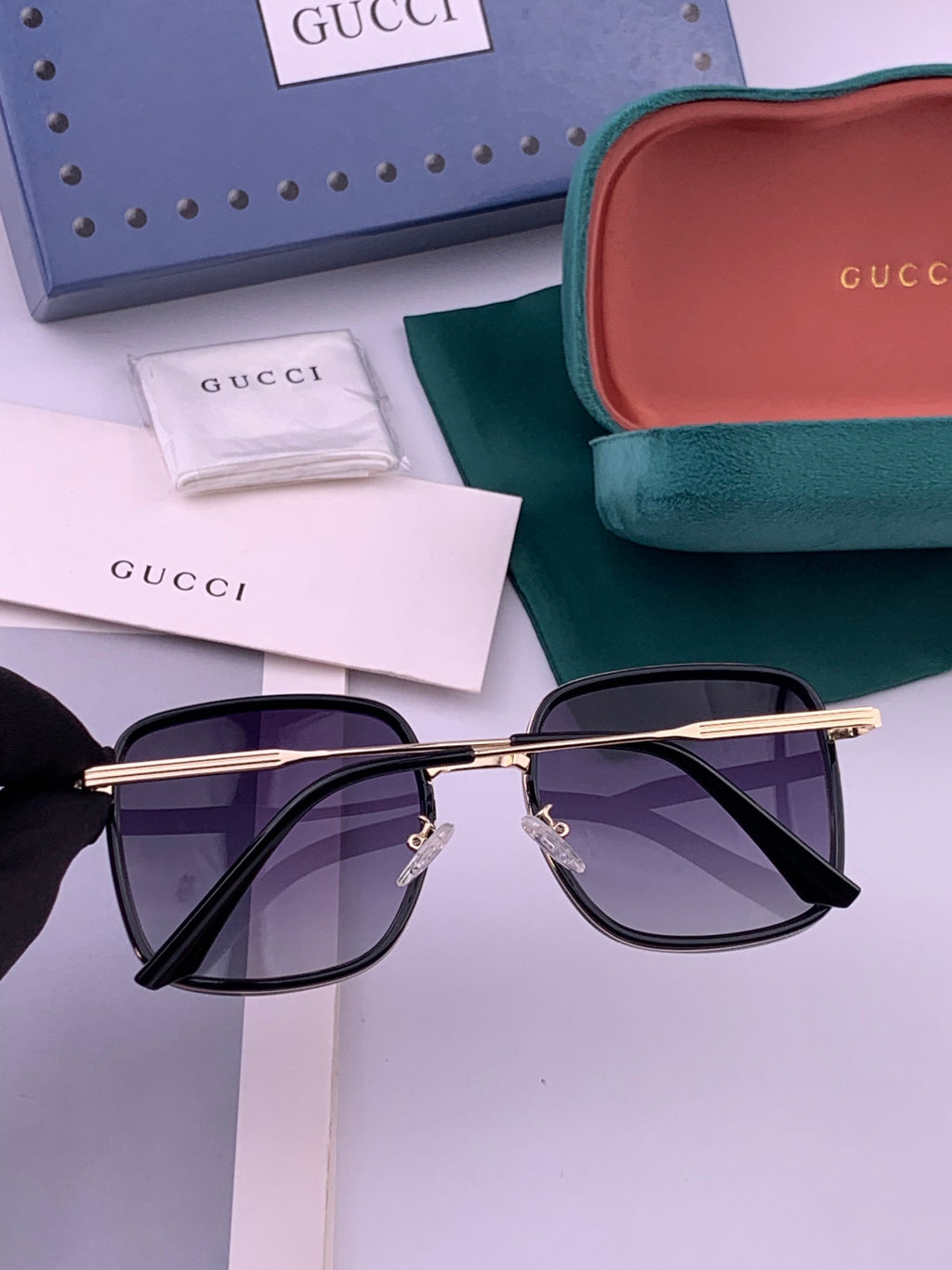 Gucci G0242 Polarized Square Gold Lens Sunglasses for Women - detail image 4