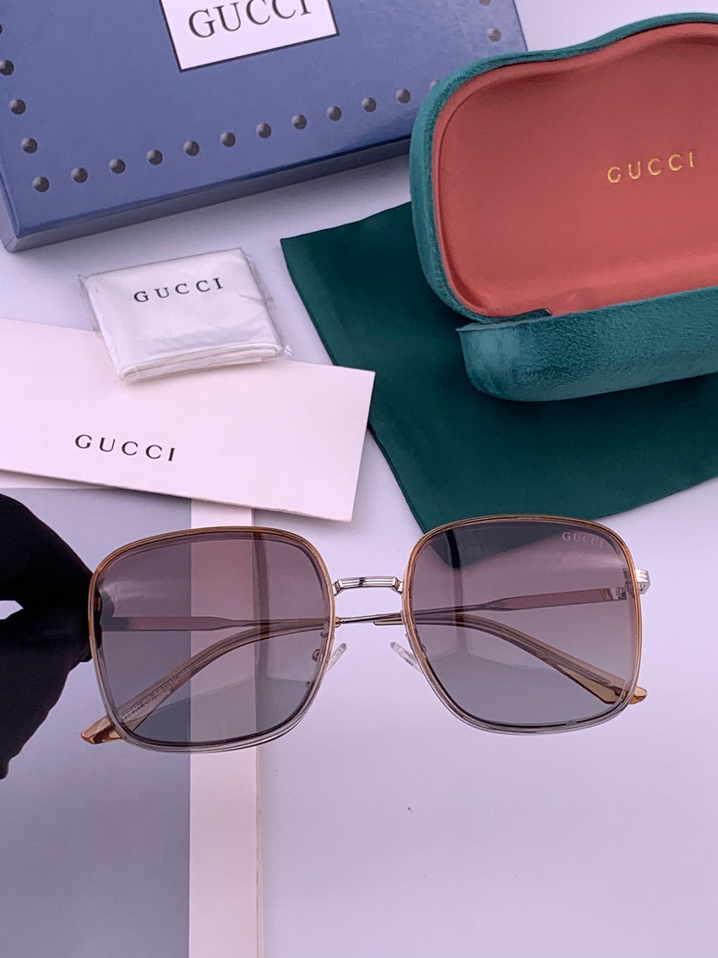 Gucci G0242 Polarized Square Brown Lens Sunglasses for Women