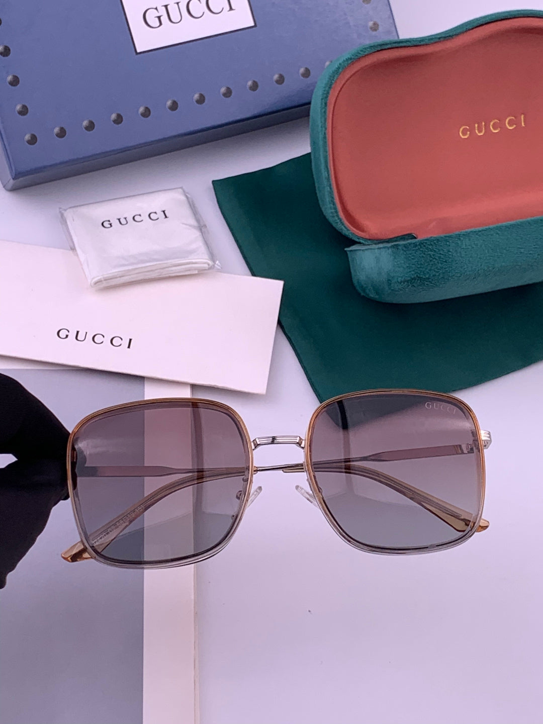Gucci G0242 Polarized Square Brown Lens Sunglasses for Women