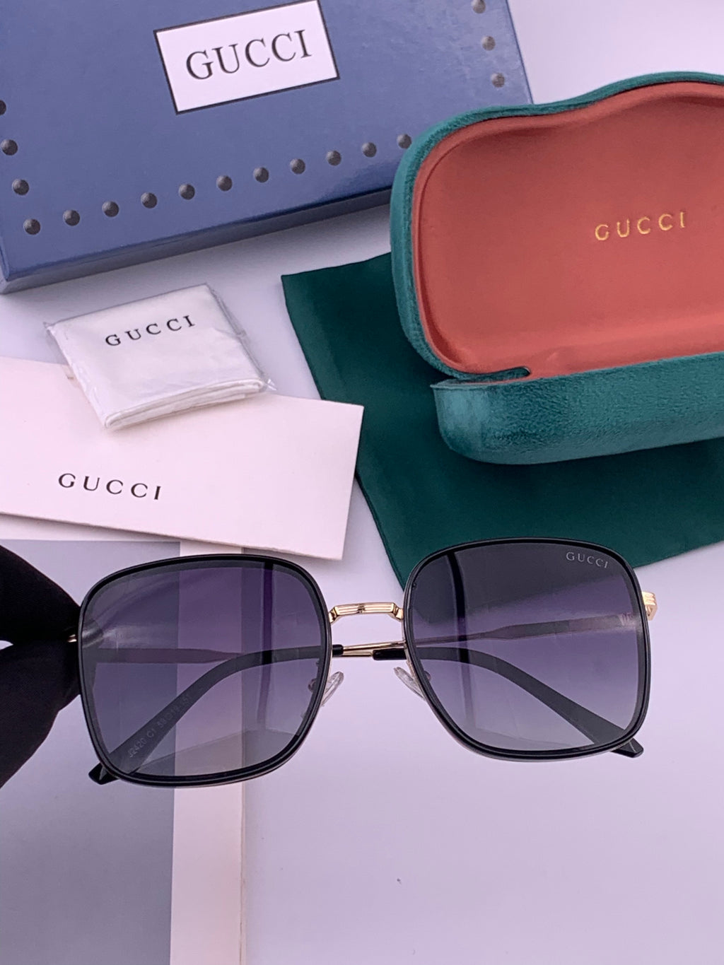 Gucci G0242 Polarized Square Gold Lens Sunglasses for Women