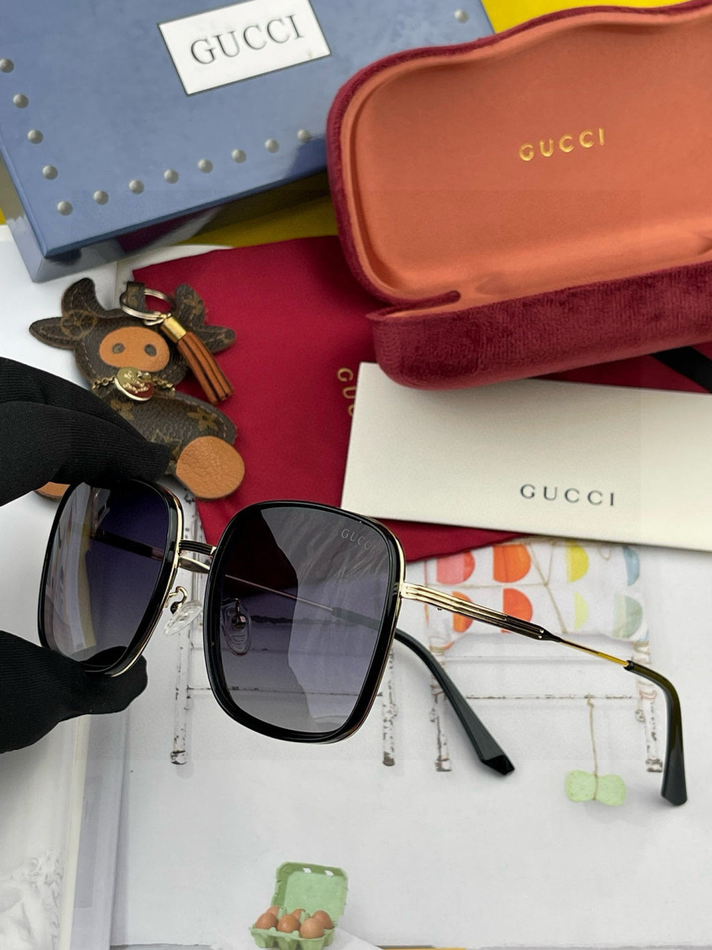 Gucci G0242 Polarized Square Red Lens Sunglasses for Women - detail image 3