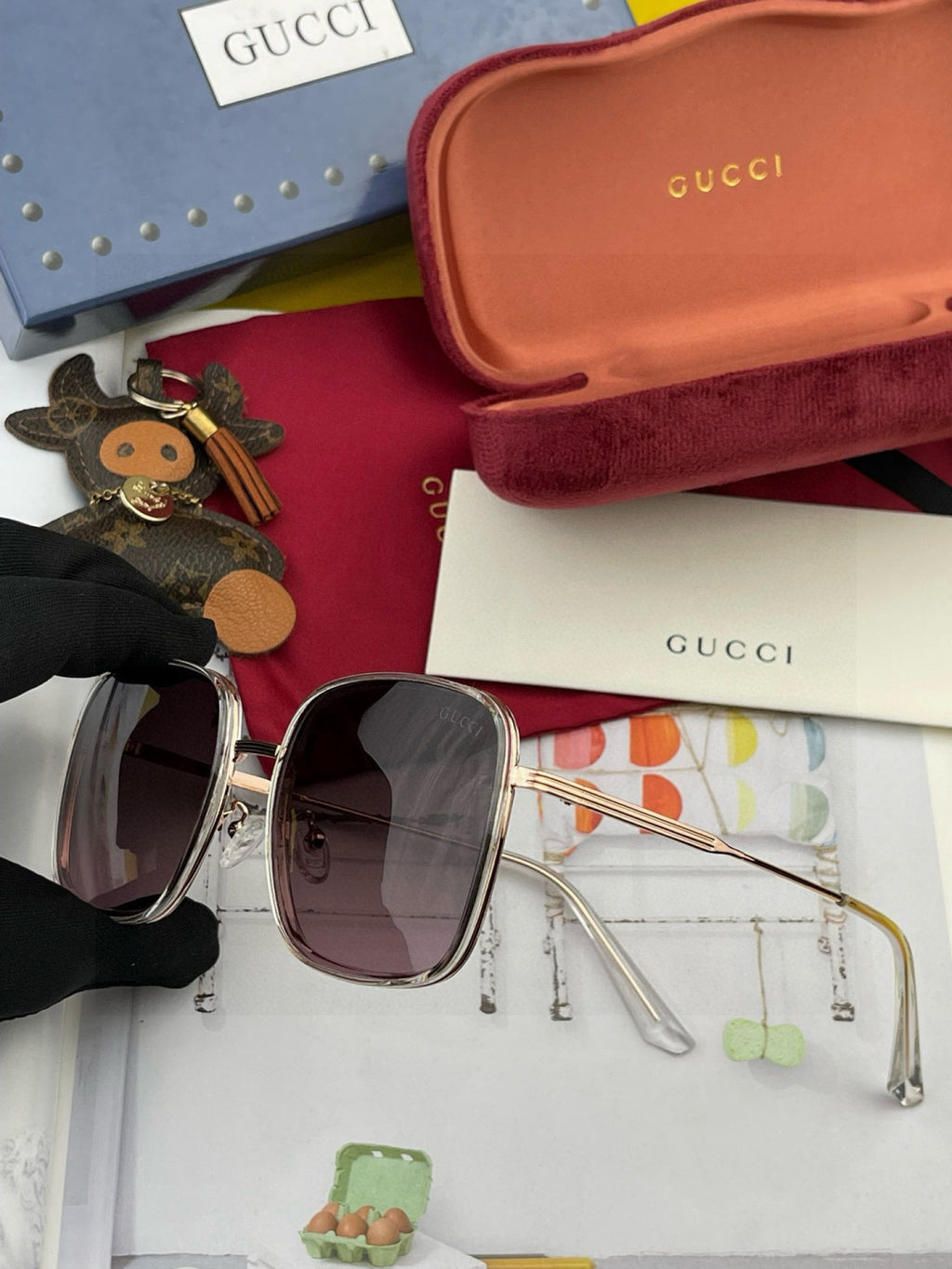 Gucci G0242 Polarized Square Red Lens Sunglasses for Women - detail image 2