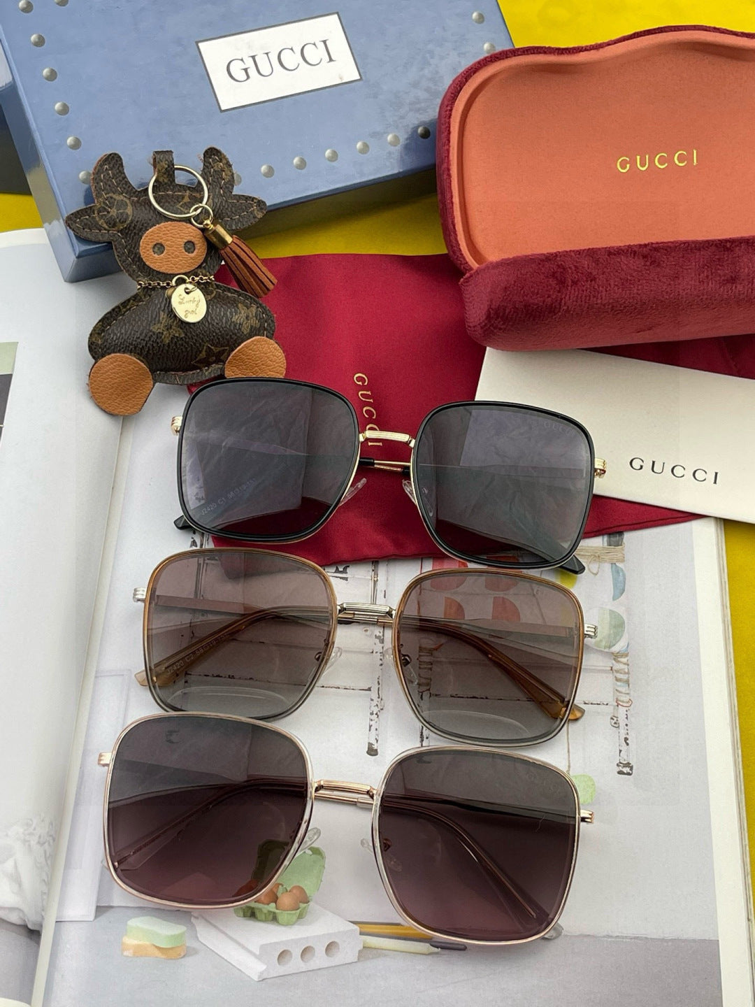 Gucci G0242 Polarized Square Red Lens Sunglasses for Women - detail image 5