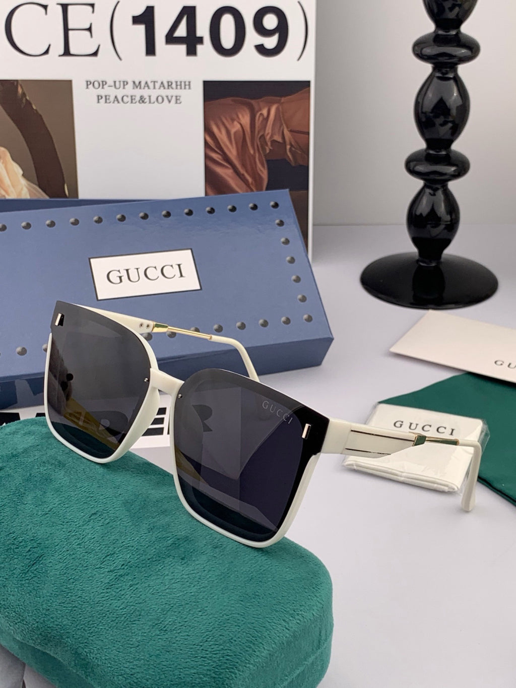 Gucci G3142 Metal Square Black Lens Sunglasses for Men & Women - detail image 4