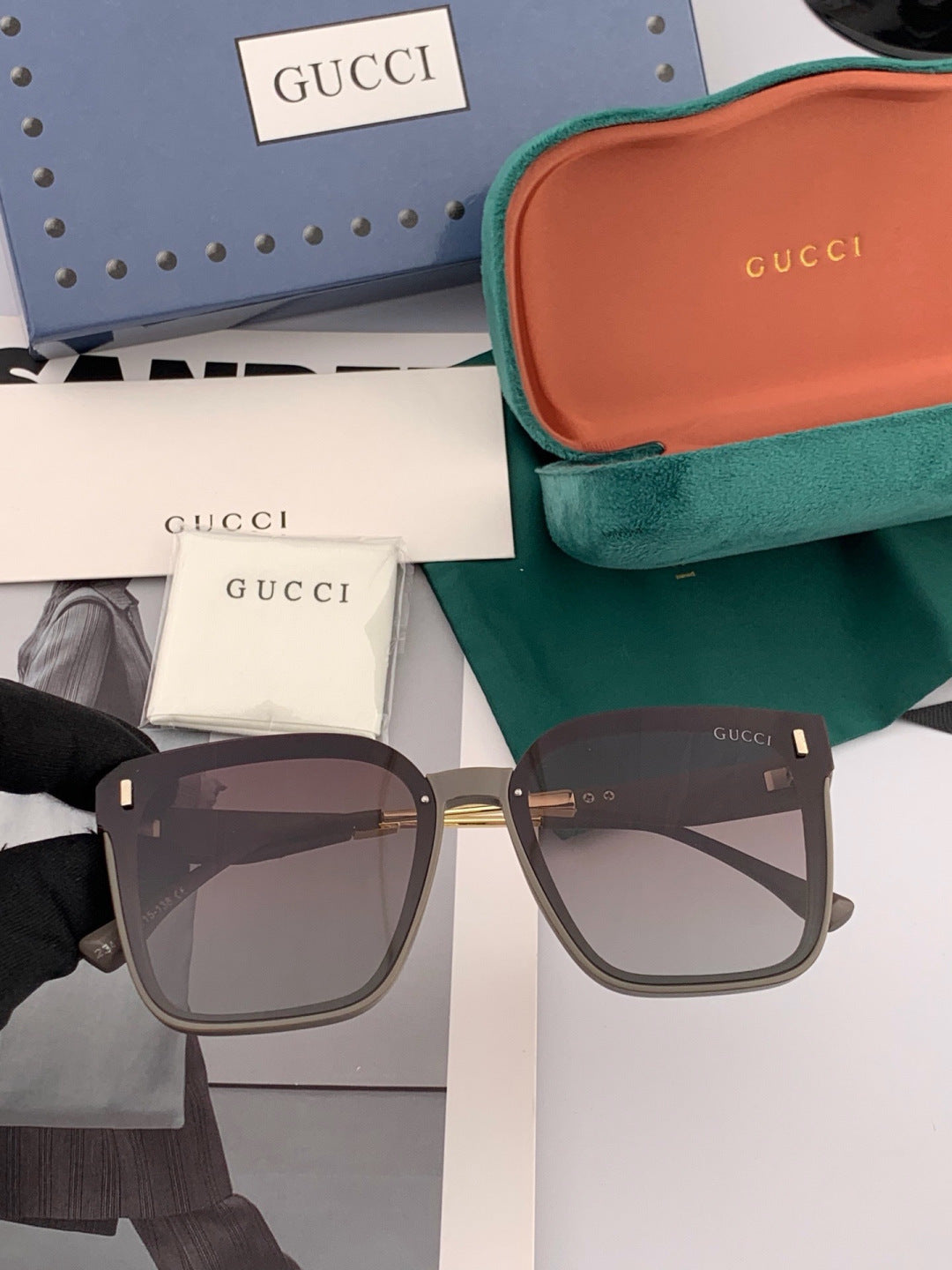 Gucci G3142 Metal Square Black Lens Sunglasses for Men & Women - detail image 2