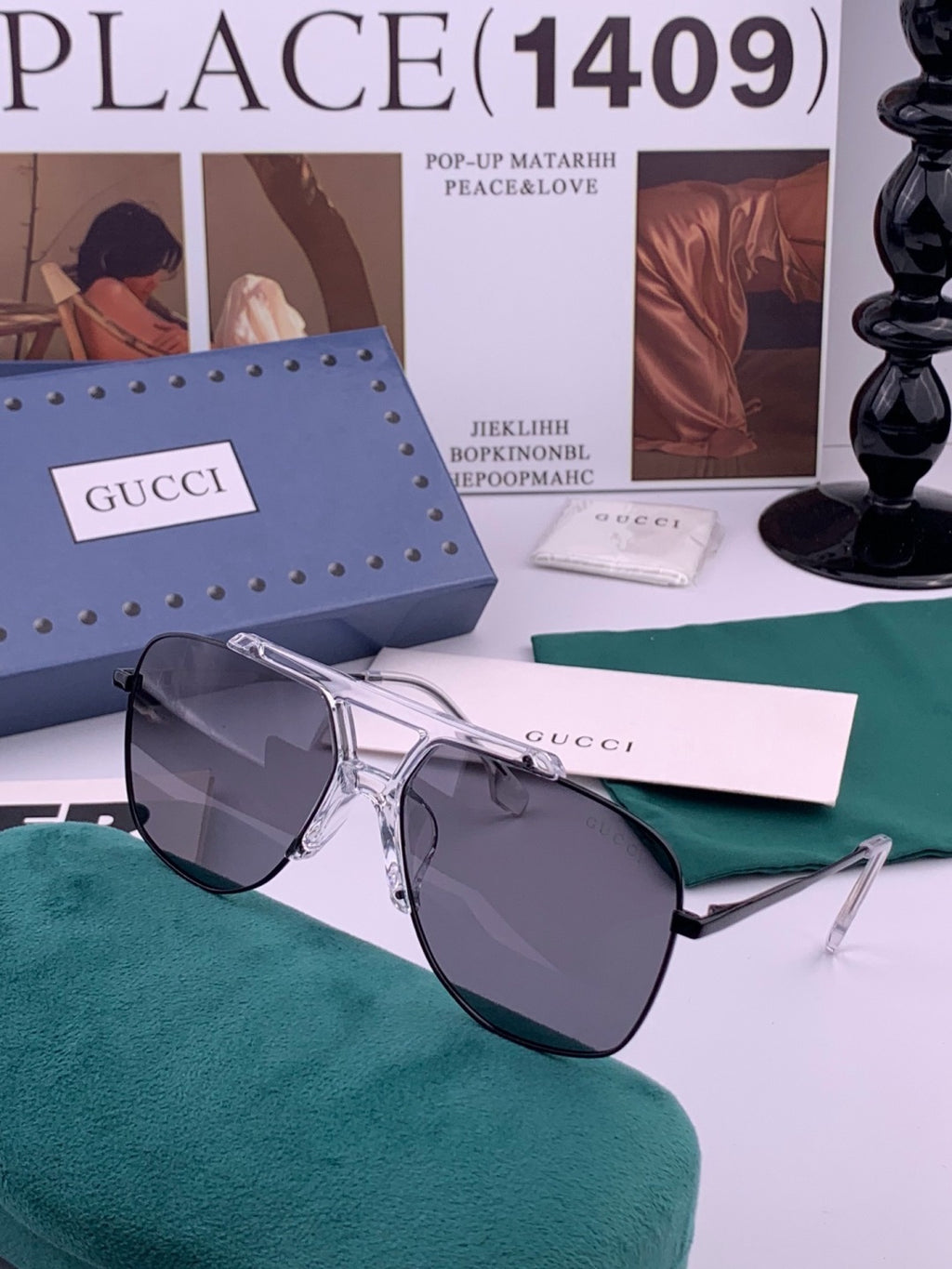 Gucci G9314 Polarized Square Black Lens Sunglasses for Women - detail image 2