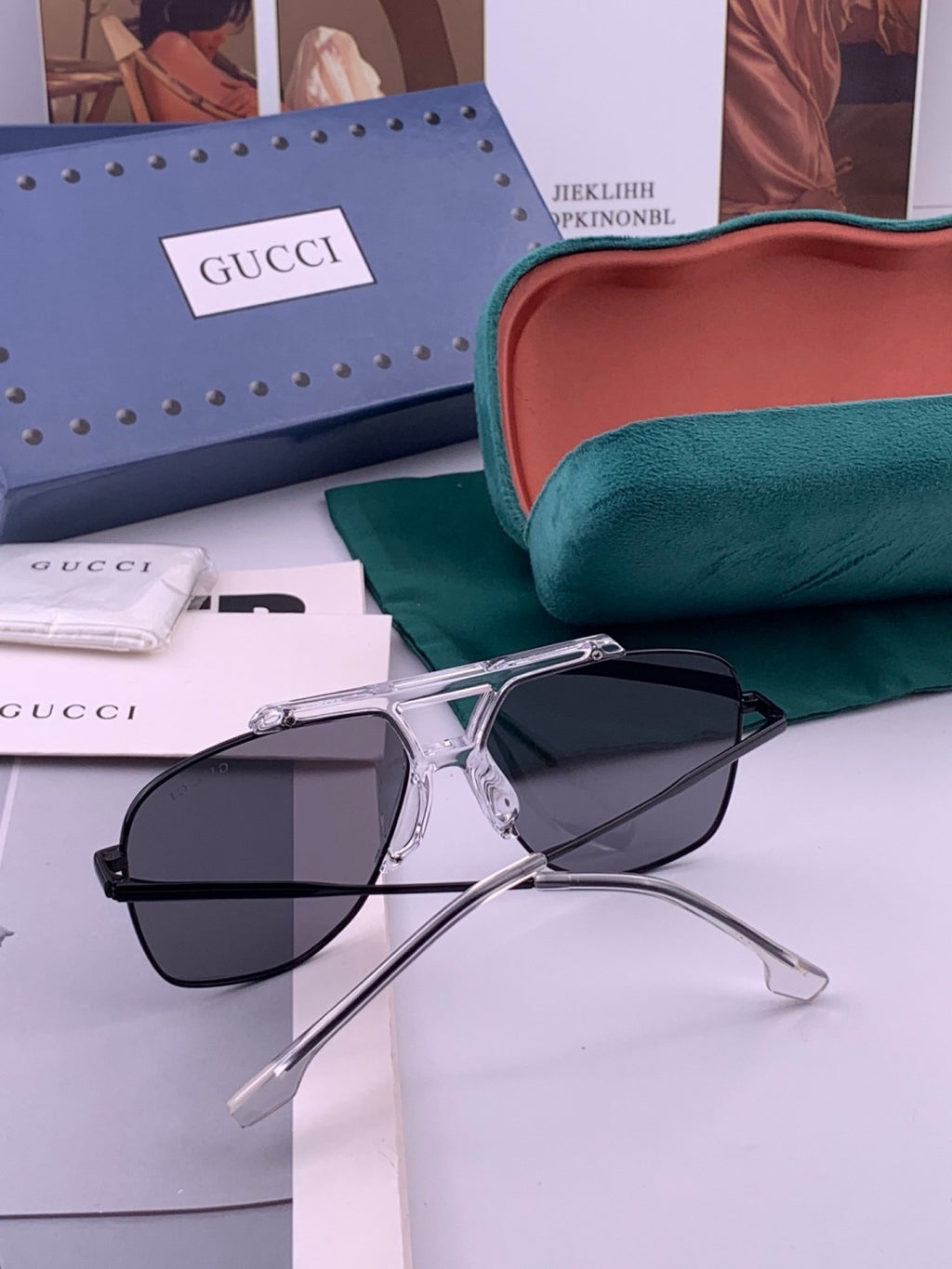 Gucci G9314 Polarized Square Black Lens Sunglasses for Women - detail image 4