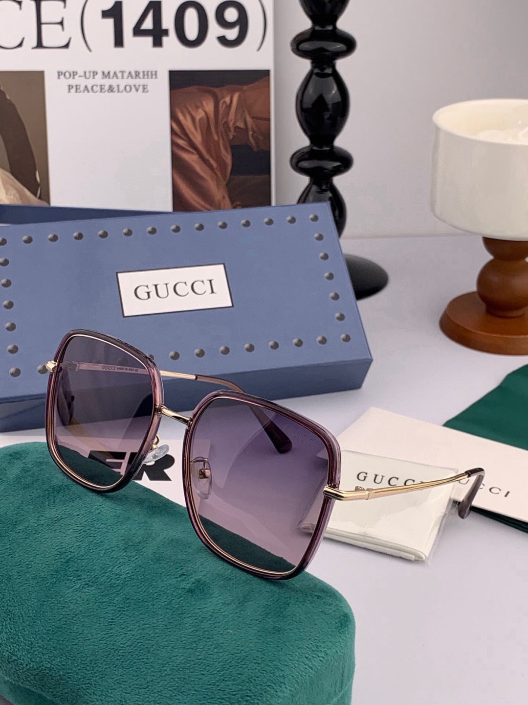 Gucci G3142 Metal Square Black Lens Sunglasses for Men & Women - 371583 - detail image 3