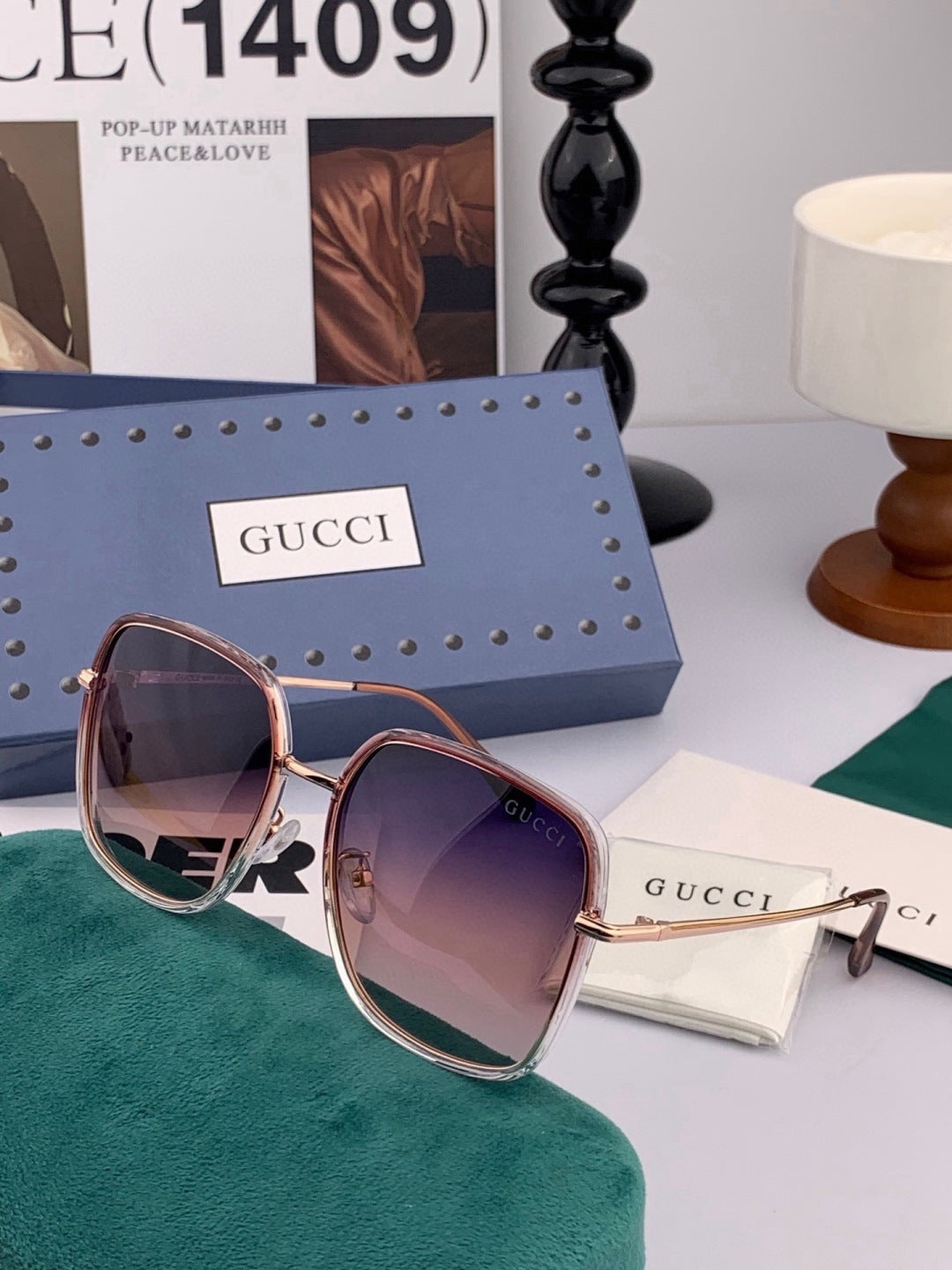 Gucci G3142 Metal Square Black Lens Sunglasses for Men & Women - 371583 - detail image 4