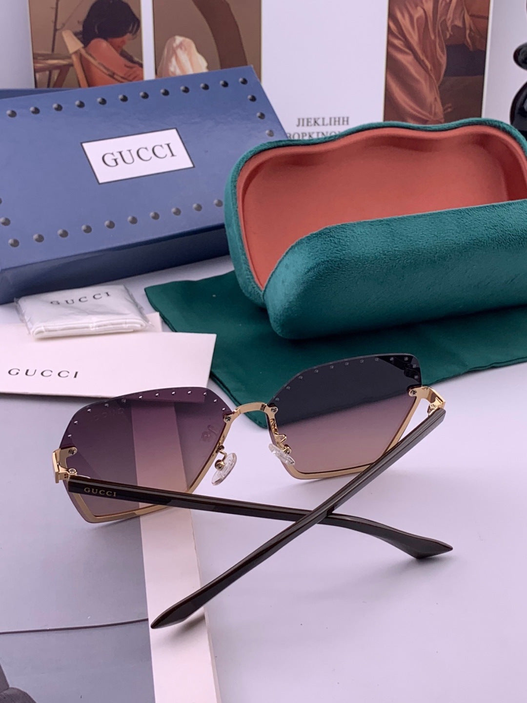 Gucci G9079 Lightweight Rimless Gold Lens Sunglasses for Women - 371585 - detail image 6