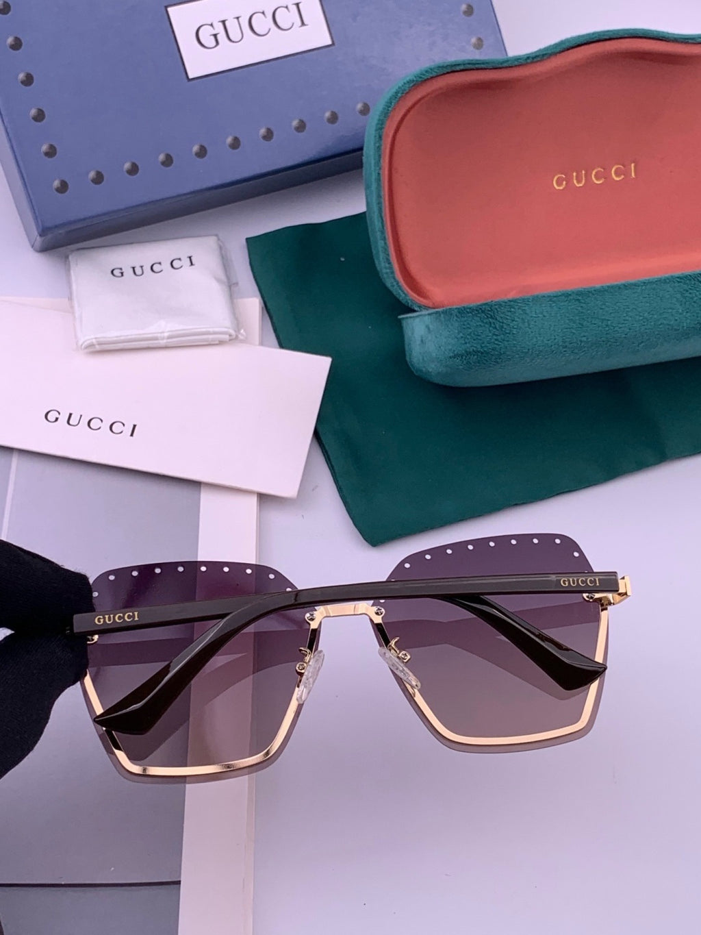 Gucci G9079 Lightweight Rimless Gold Lens Sunglasses for Women - 371585 - detail image 5