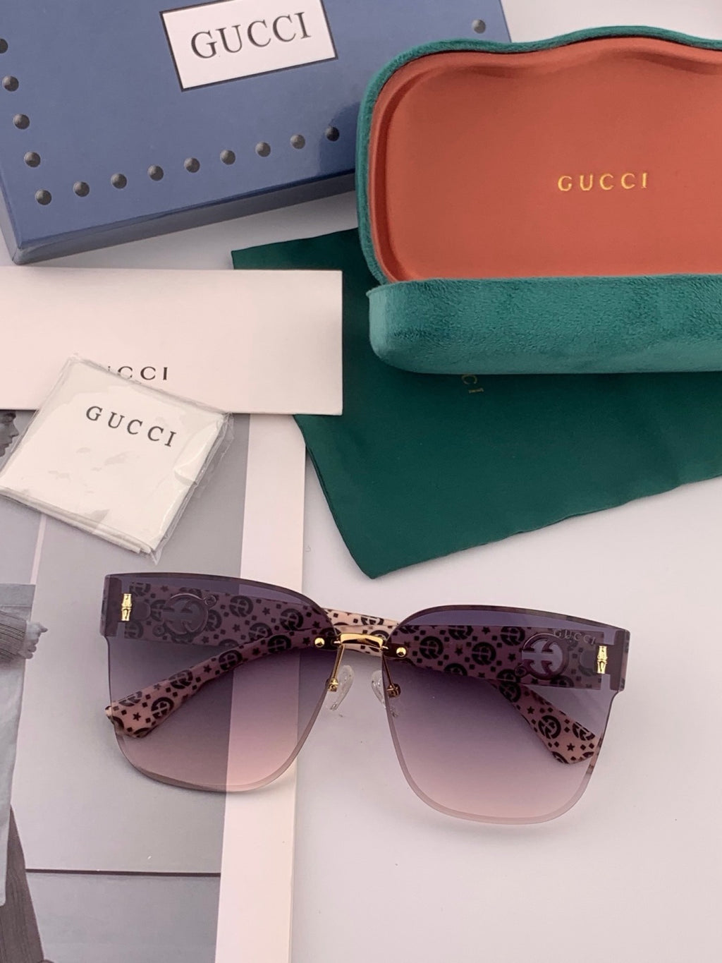 Gucci G5220 Square Gold Lens Sunglasses for Men & Women
