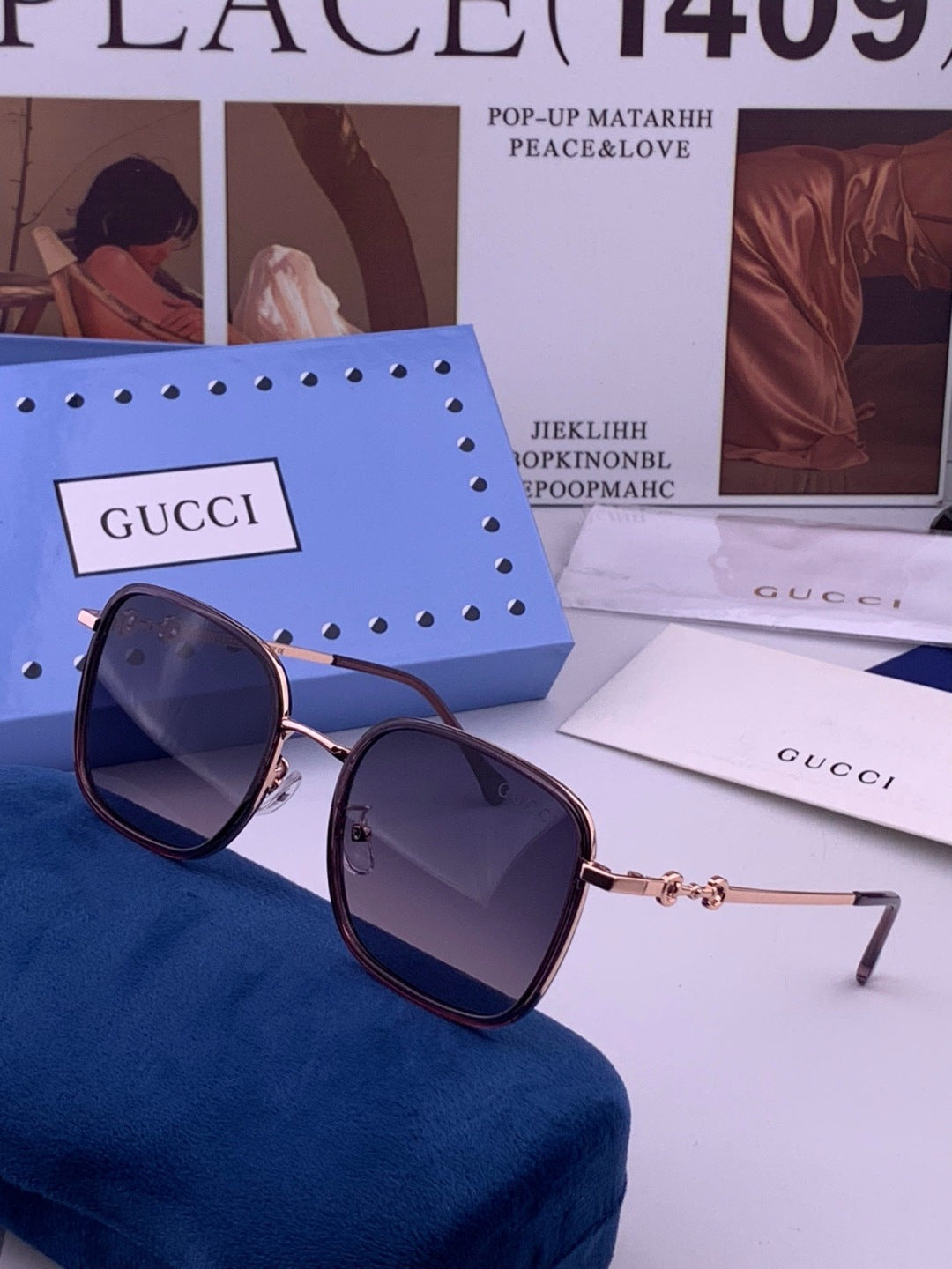 Gucci G3228 Square Brown Lens Sunglasses for Men & Women - detail image 2