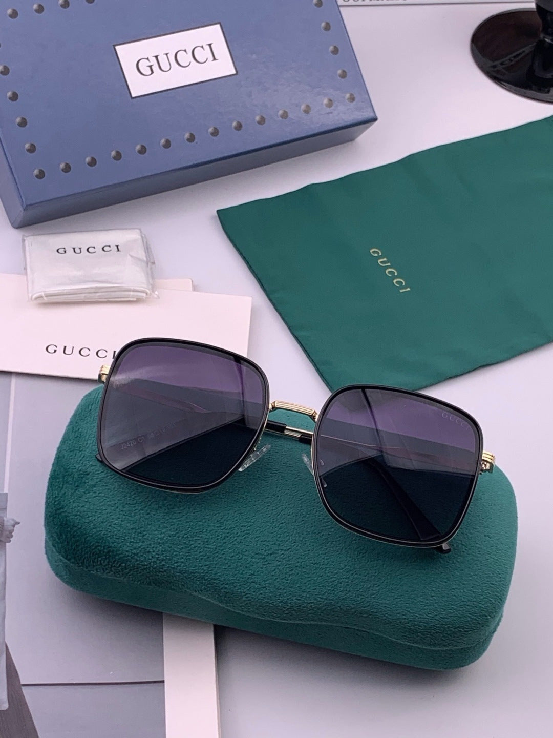 Gucci G0242 Polarized Square Black Lens Sunglasses for Women - detail image 7